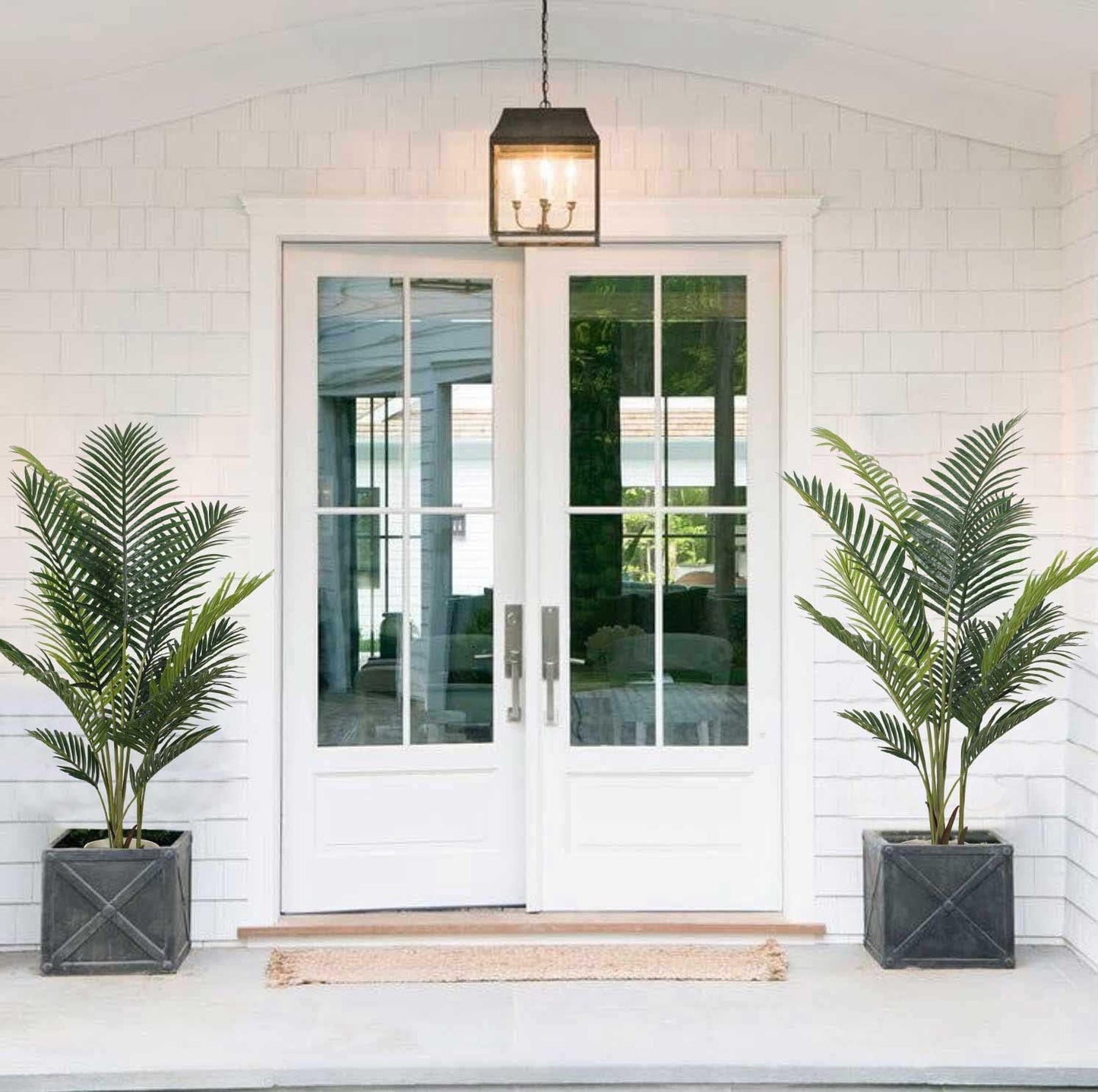 Aveyas 5ft Artificial Palm Tree for Home Decor, 5 Feet Faux Plant Fake Silk Tropical Kentia Areca Trees with Pot for Indoor Outdoor House Living Room Office Porch Garden (5 ft Tall) - Set of 2 Pack