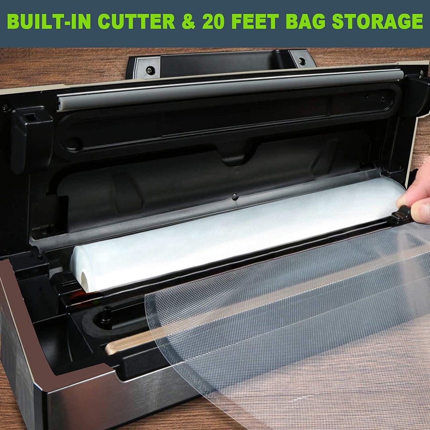 Potane Precision Vacuum Machine,Pro Food Sealer with Built-in Cutter and Bag Storage(Up to 20 Feet Length), Both Auto Manual Options,2 Modes,Includes 2 Bag Rolls 11”x16' and 8”x16',Compact Design