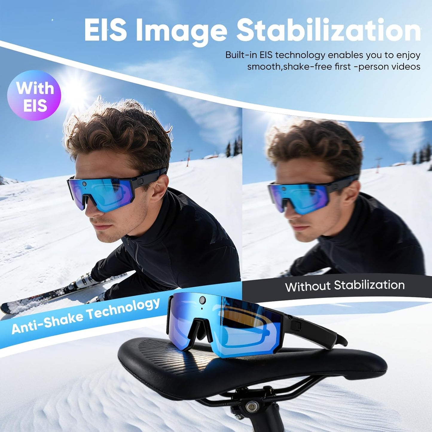 AI Smart Glasses with Camera 4K – Video Recording Glasses with EIS Stabilization, ChatGPT Enabled, IP66 Waterproof, Polarized Sports Sunglasses for Cycling, Outdoor Activities – Great Gift for Men