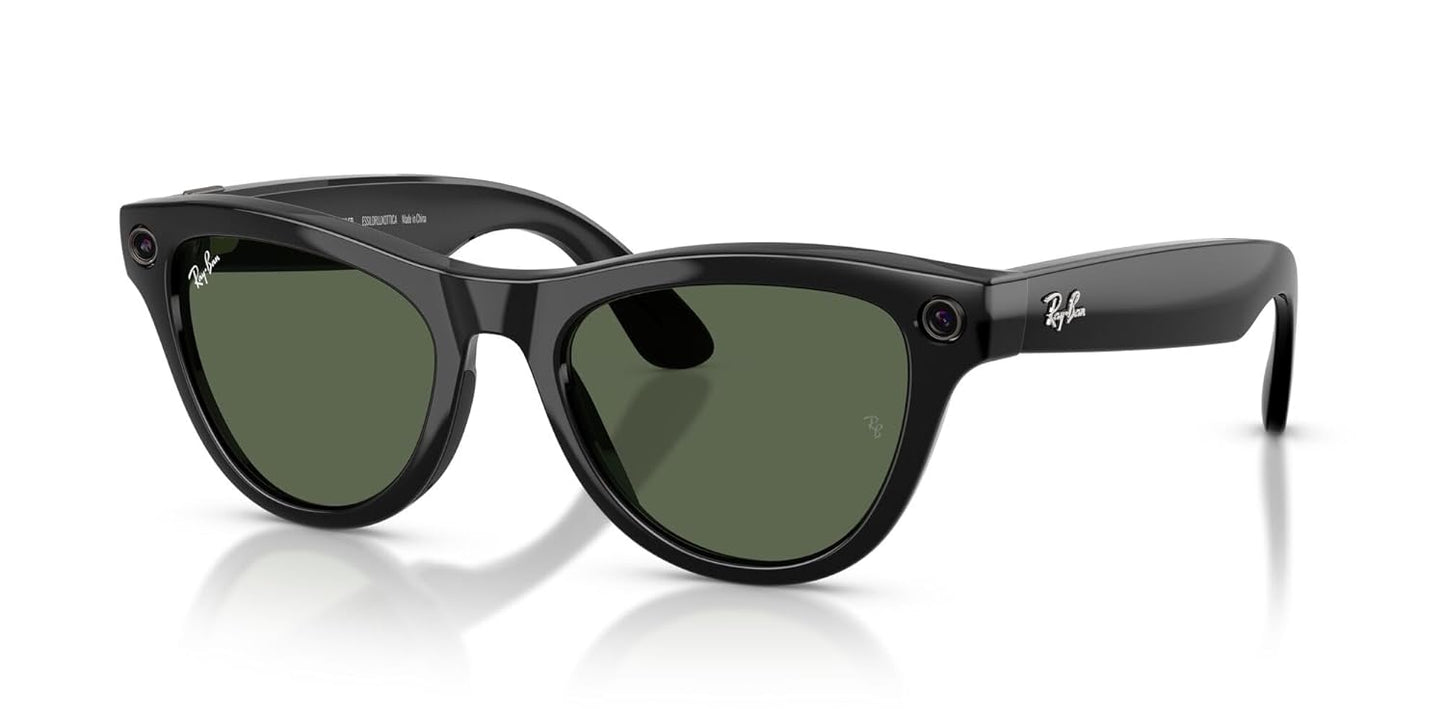 Ray-Ban Meta (Gen 2), Skyler, Shiny Black | Smart AI Glasses for Men, Women — 2x Battery Life — 3K Ultra HD Resolution — 12 MP Ultra-Wide Camera, Audio, Video — Green Lenses — Wearable Technology