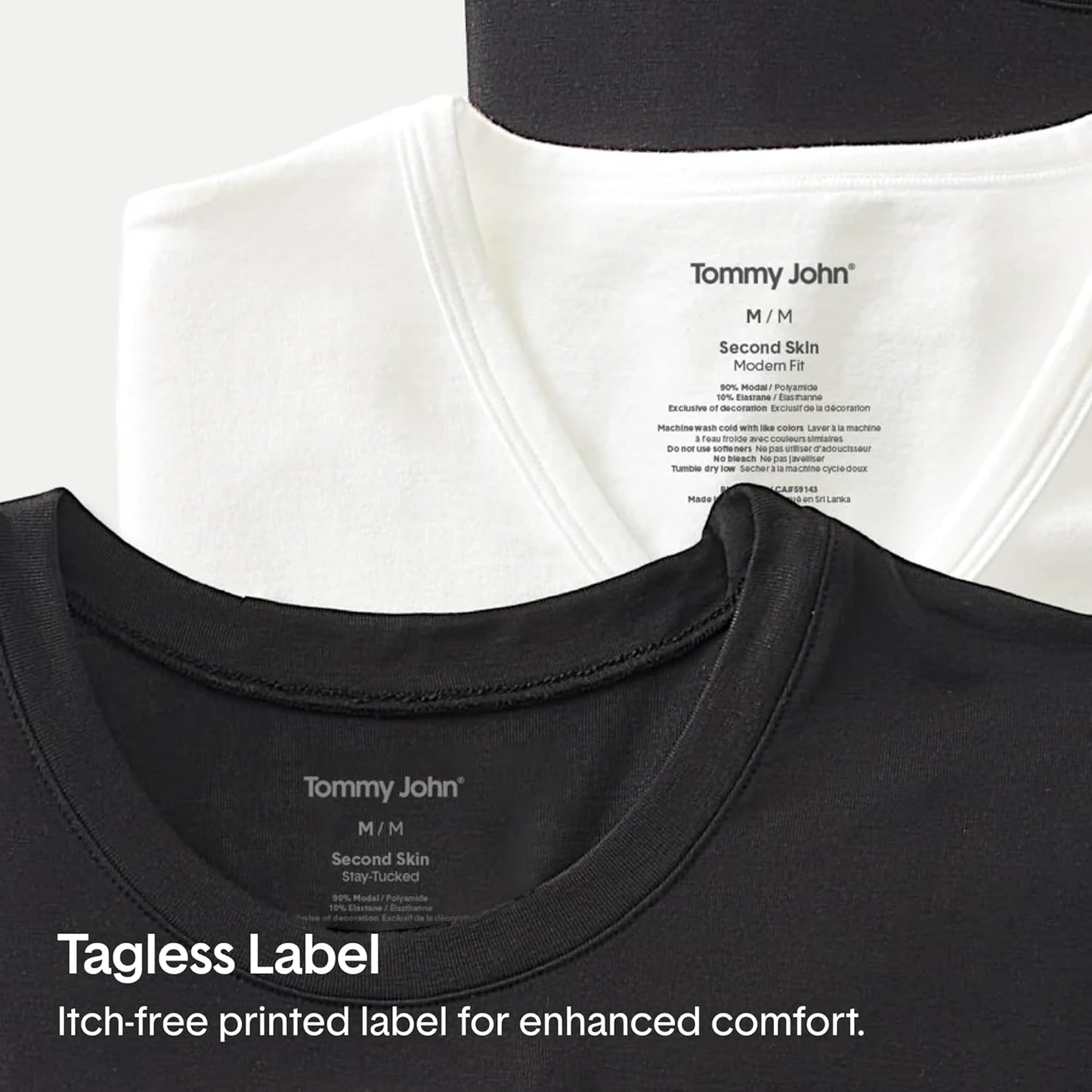 Tommy John Men's High V Neck Undershirt, Second Skin Fabric, Slim Fit T-Shirt with Stay Tuck Design