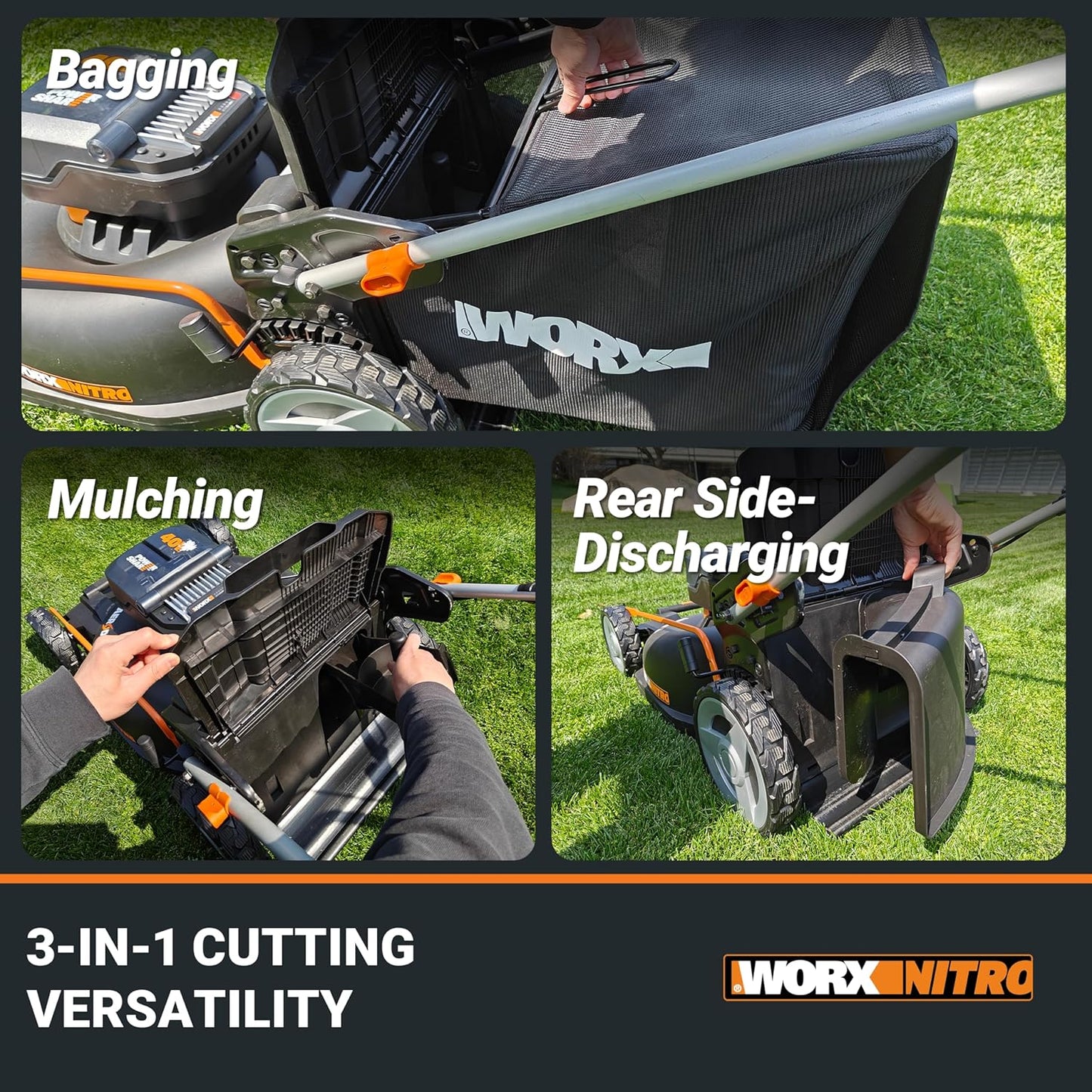 WORX Nitro 21" Cordless Lawn Mower, Brushless Electric Mower for 1/2 Acre, Push Lawn Mower with 7-Position Height Adjustment, 2 × 5.0 Ah Batteries & Charger Included, WG752