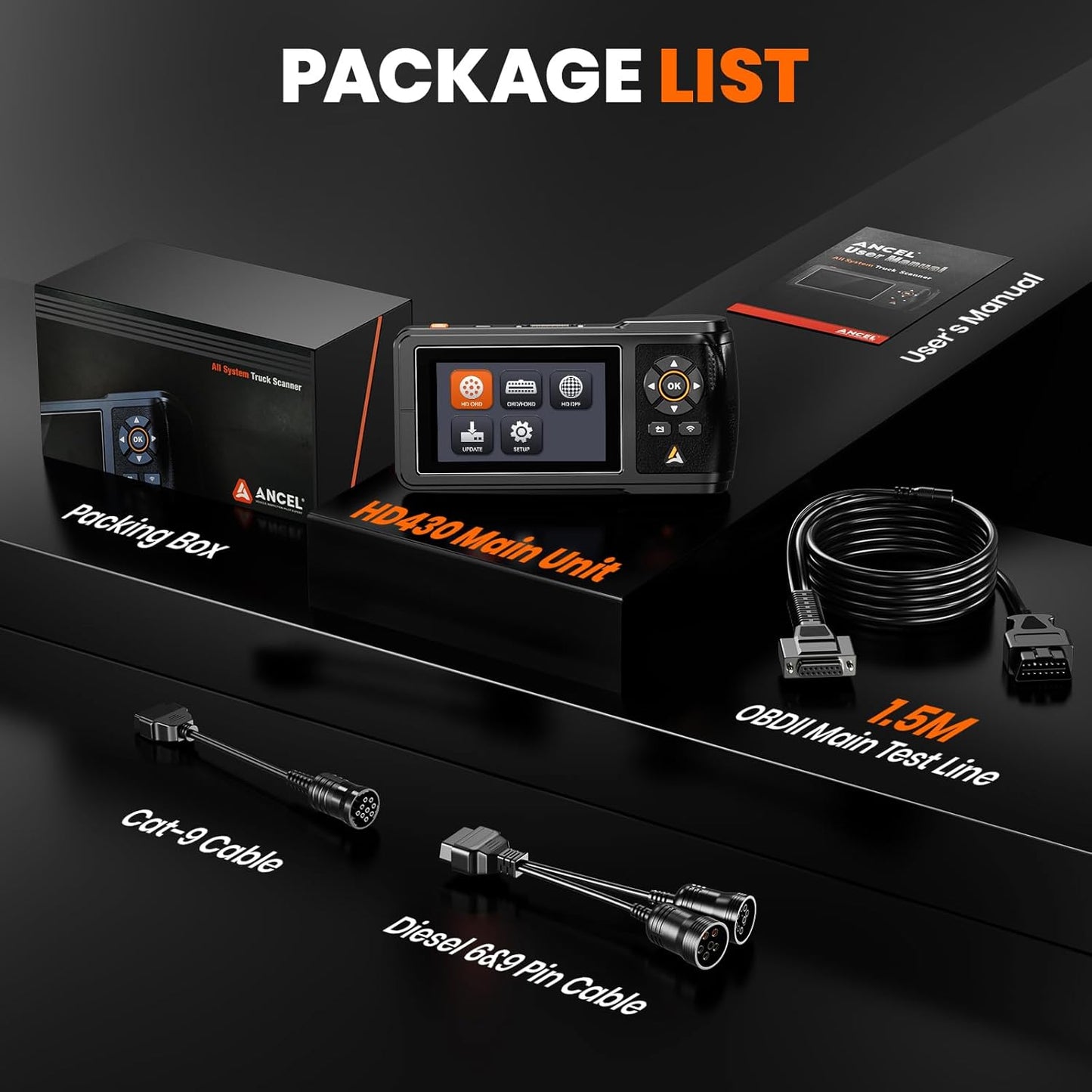 ANCEL HD430 Heavy Duty Truck Scanner, DPF Reset & Forced Regeneration for Cummins & Caterpillar Engine, Full System HDOBD Diesel Scanner OBD2 Diagnostic Scan Tool Code Reader for Diesel Trucks & Cars