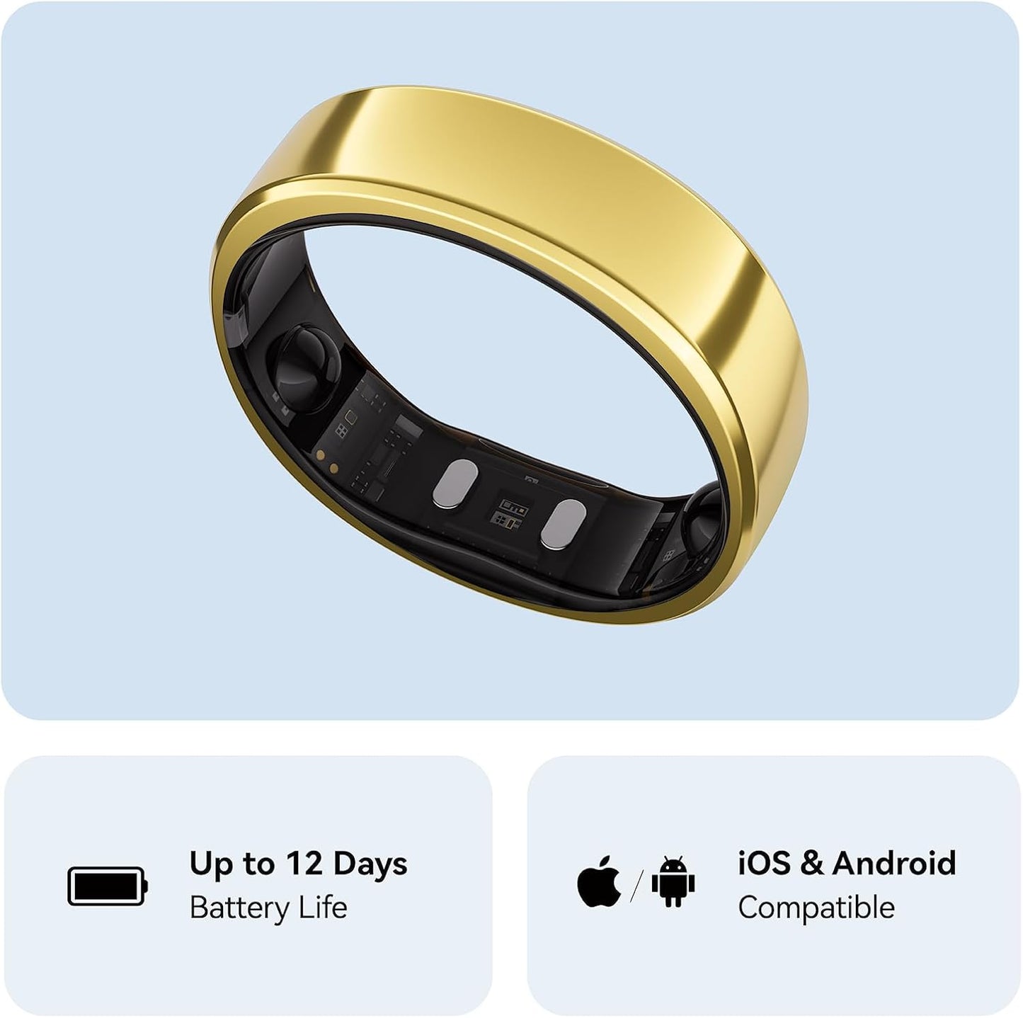 RingConn Gen 2, World's First Smart Ring with Sleep Apnea Monitoring, No APP Subscription, 12-Day Battery Life, Stress/Heart Rate/Women's Health Tracker, Android & iOS Compatible (Gold, Size 8)