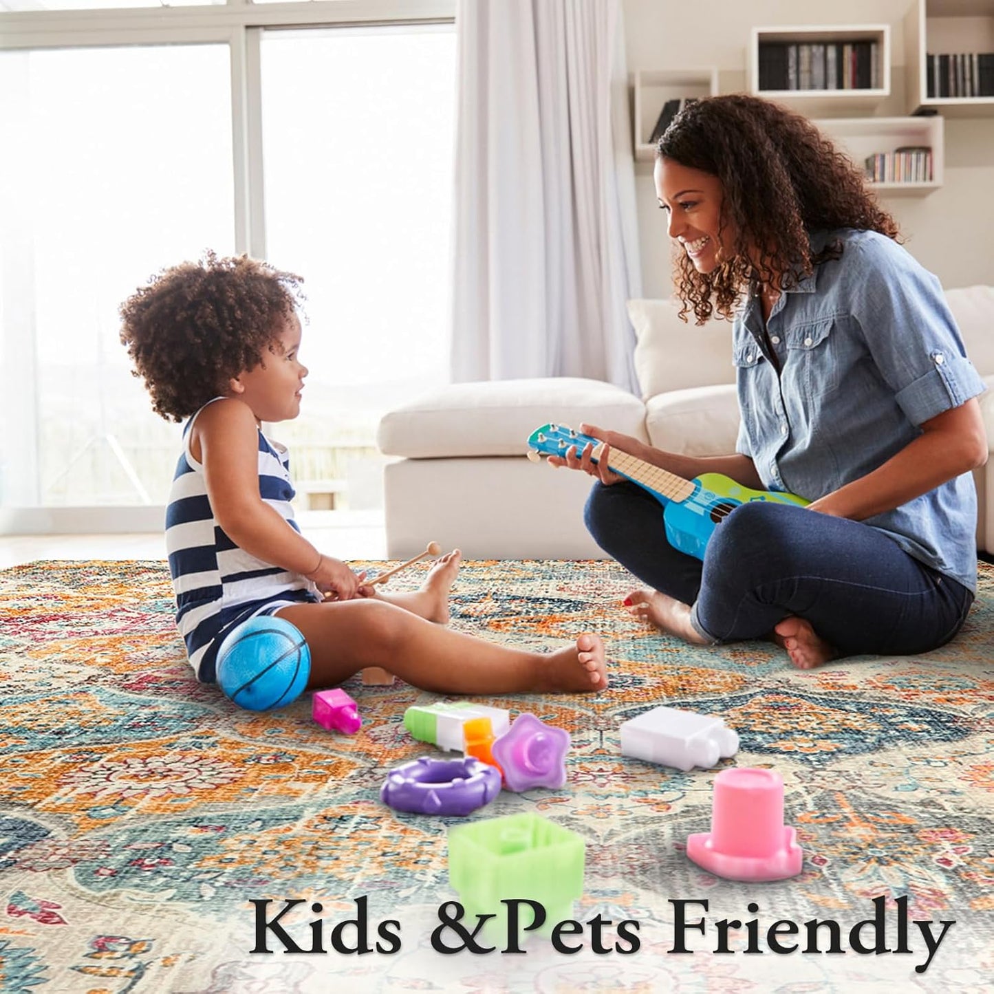 Lahome Moroccan Washable Area Rugs 8x10, 8x10 Rugs for Living Room Bedroom, Non Slip Low Pile Distressed Stain Resistant Rug for Kids Pets High Traffic Areas Elise, Burnt Orange