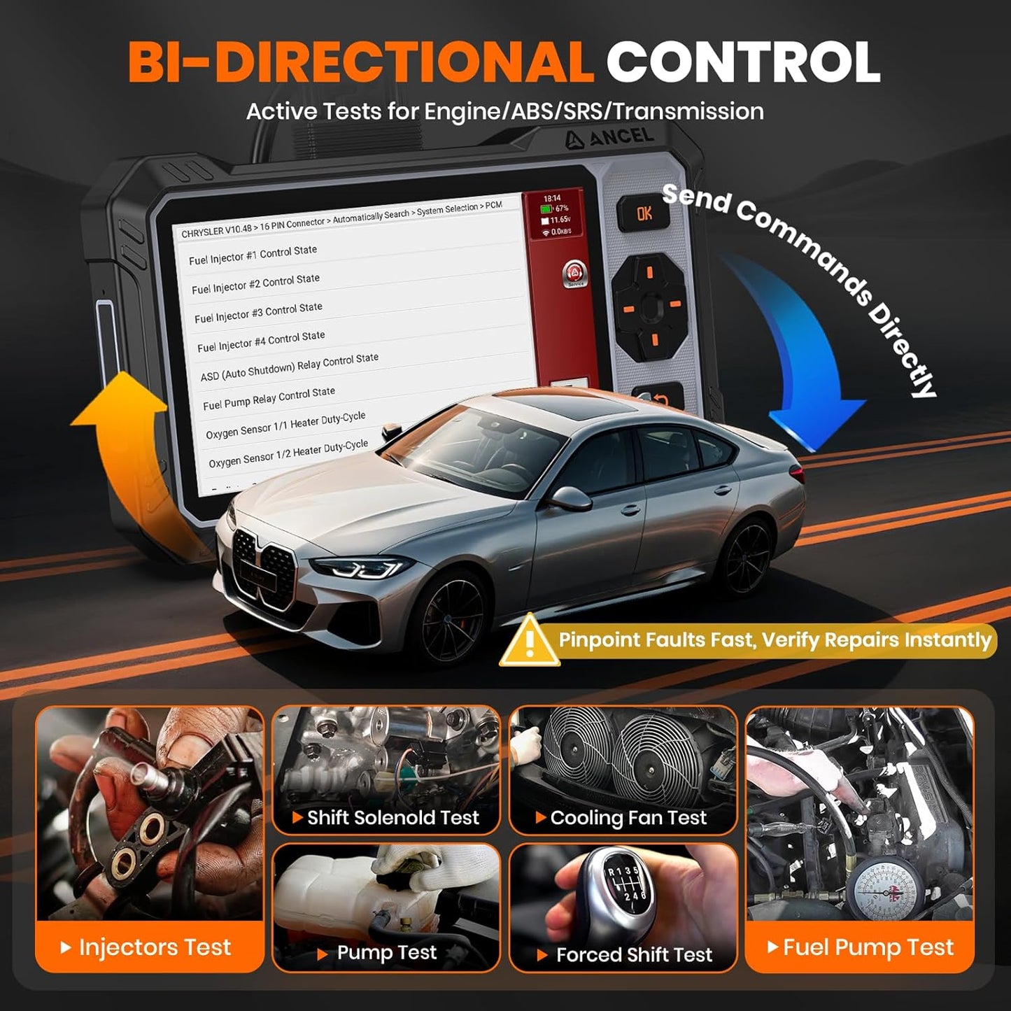 ANCEL FX6000 Bidirectional OBD2 Scanner - ABS, SRS, Transmission & Engine Car Diagnostic Scan Tool with 7+ Reset Services (ABS Bleed, EPB, SAS, BMS, Oil), Auto Scan, Lifetime Free Updates