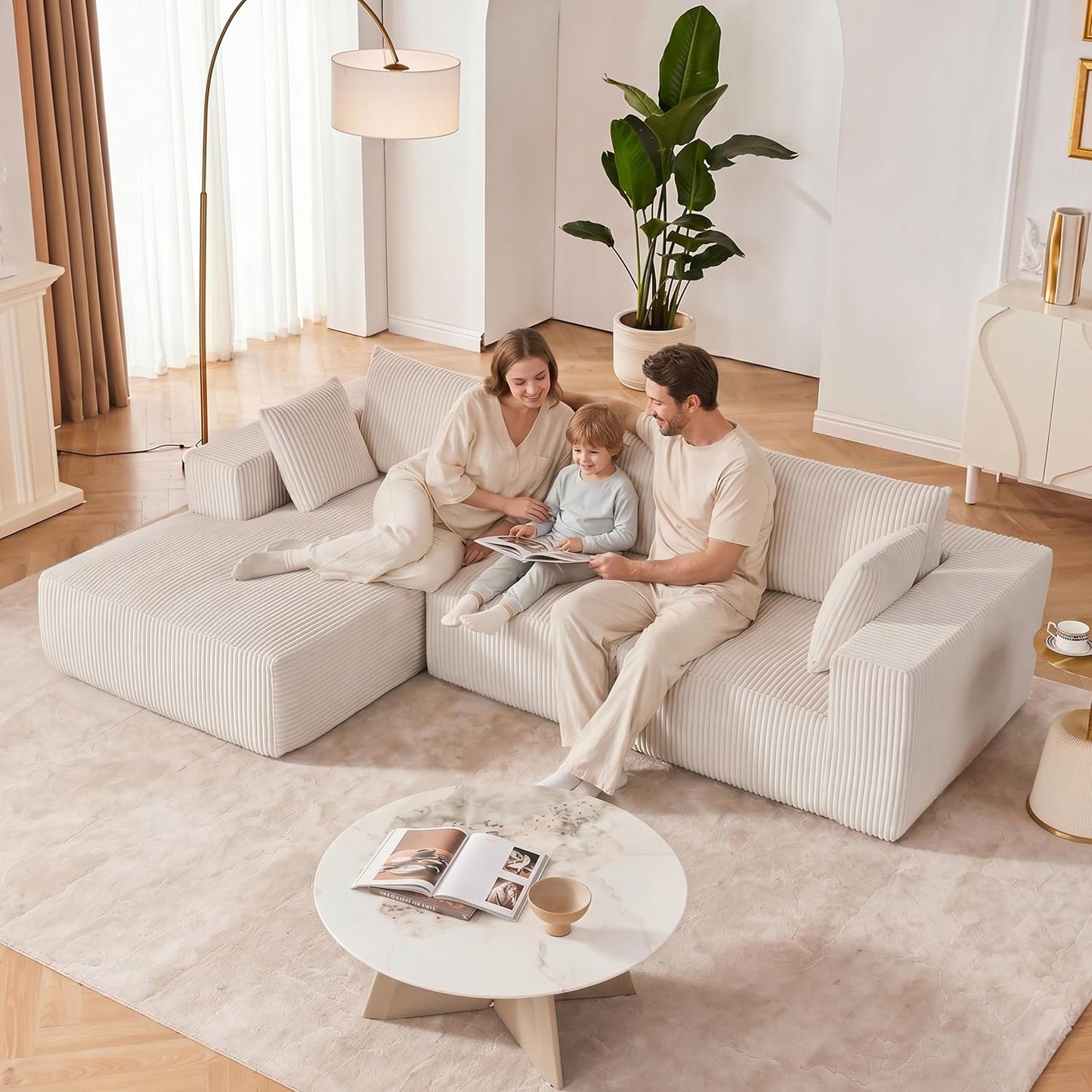 108” Modular Sectional Sofa, Cloud Sectional Couch with Deep Seat, Modern Modular L-Shape Sofa Couch with Chaise,Upholstered Boneless Couches for Living Room Bedroom (Beige, Left Facing Chaise)