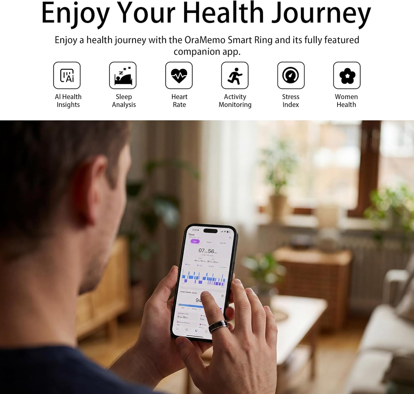 Smart Ring 1.0 for Men/Women, No Subscription Fee, 7-8 Days Battery Life, HRV/Stress Monitoring/Sleep Track/Fitness for iOS and Android, Matte Gold & Silver, Size 9