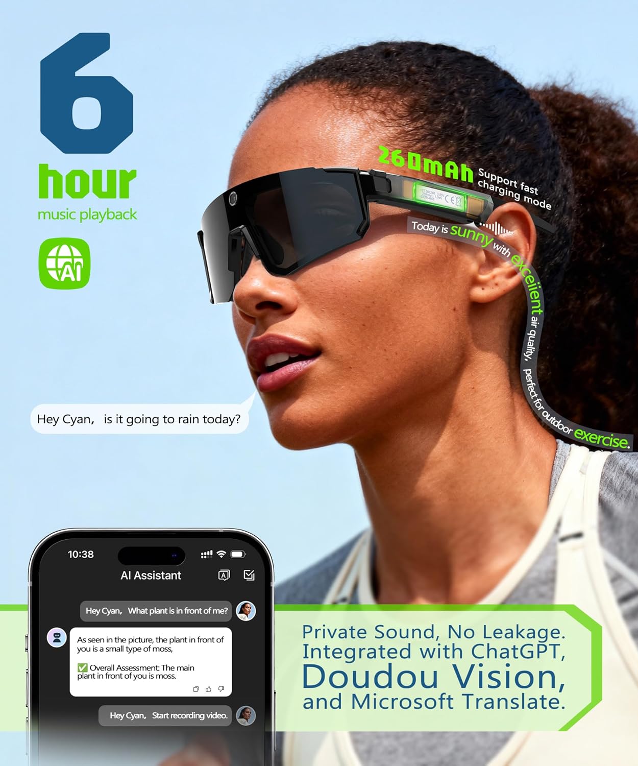 AI Ultra Pro Smart Glasses: 4K Wearable Camera with 6-Axis EIS Stabilization, ChatGPT-4o Voice Assistant, IP66 Waterproof Sport Sunglasses, Dual-Mic ENC Noise Cancelling, Obsidian Gray
