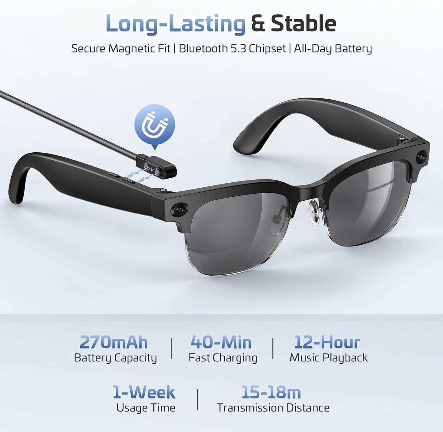 AI Smart Glasses with Camera,8MP 4K HD Camera Glasses,Supports AI Voice Control/Photo/Video/Audio Recording,Bluetooth Glasses with 133 Translations,IP67 Waterproof for Business,Outdoor,Men & Women