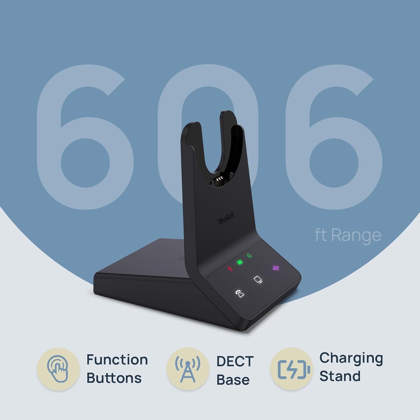 Yealink WH64 Teams Mono DECT & Bluetooth Wireless Headset, 606ft Range Microsoft Certified, Single On Ear Headphone with 3X Noise Cancelling Mic, 26H Talk Time, Office Desk IP Phone, PC, Computer