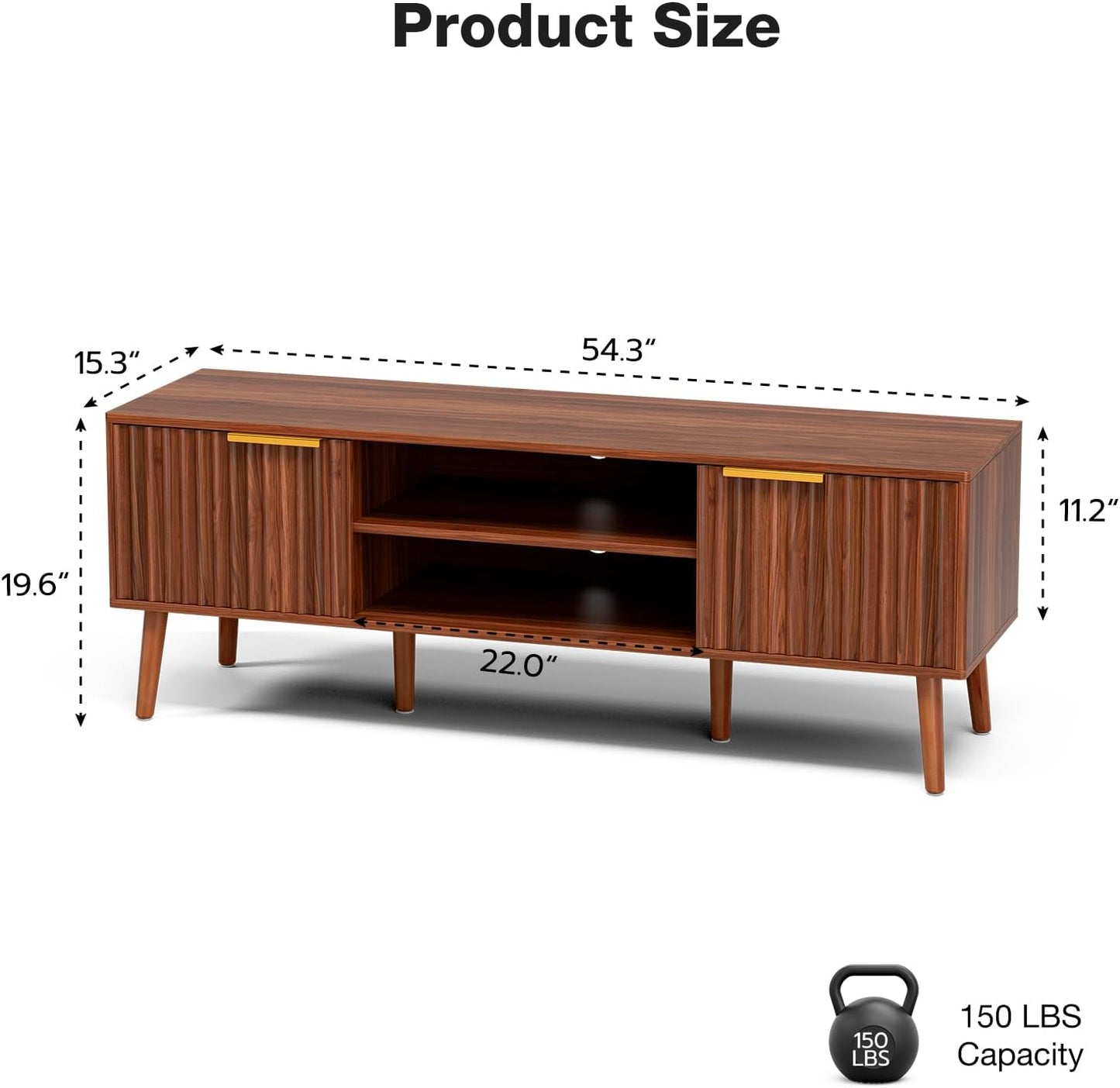 LCRBOL TV Stand for Living Room, Mid Century Modern Entertainment Center for 55/60 inch TVs, TV Console with Fluted Door Cabinets and Open Shelves, for Bedroom, Walnut