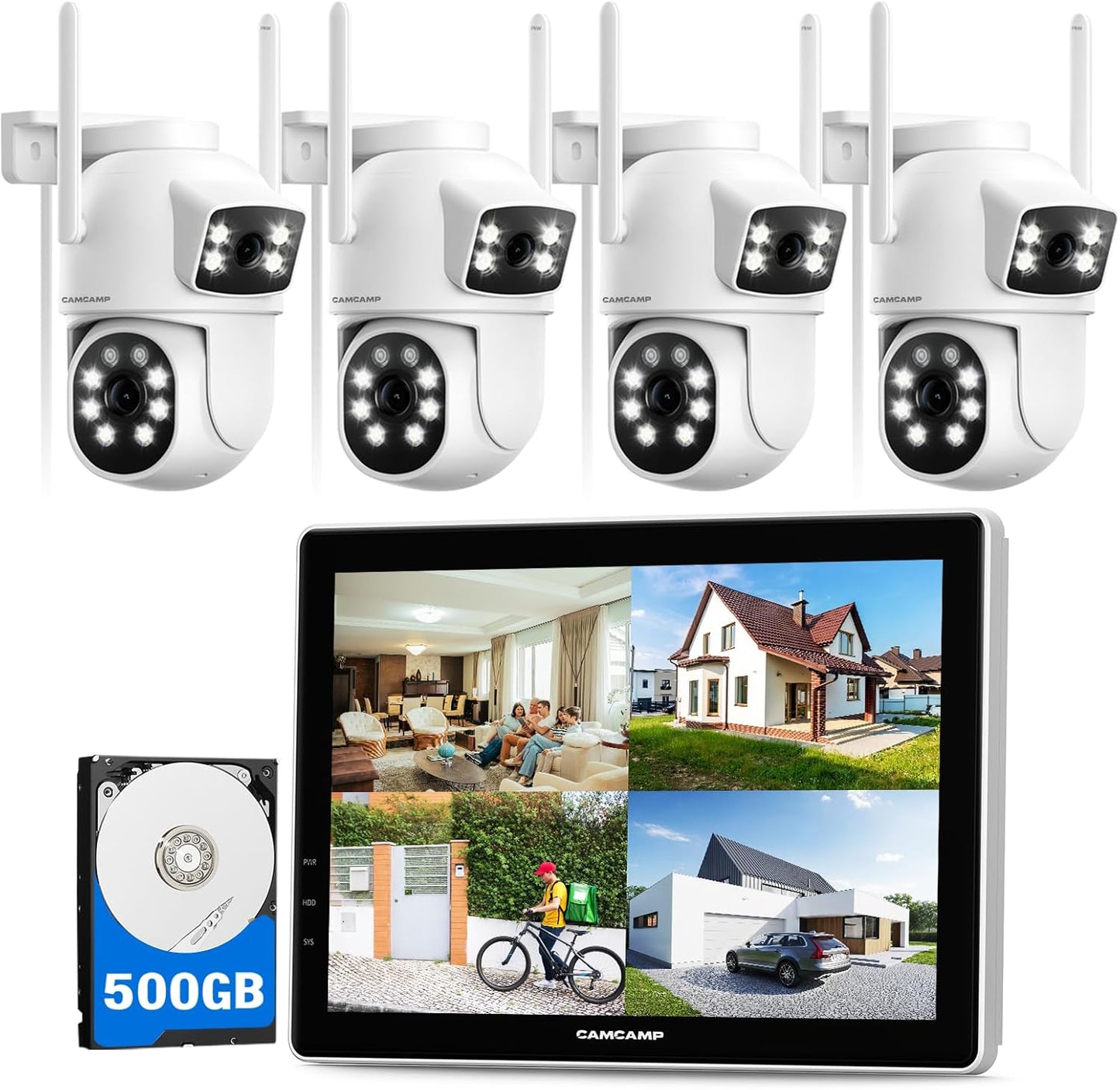 CAMCAMP Wireless Security Camera System with 10.1" Monitor, Dual Lens PTZ CCTV Camera Security System, 10CH Expandable 4K NVR,Auto Tracking, No Subscription for Outdoor Indoor, 5G & 2.4G WiFi