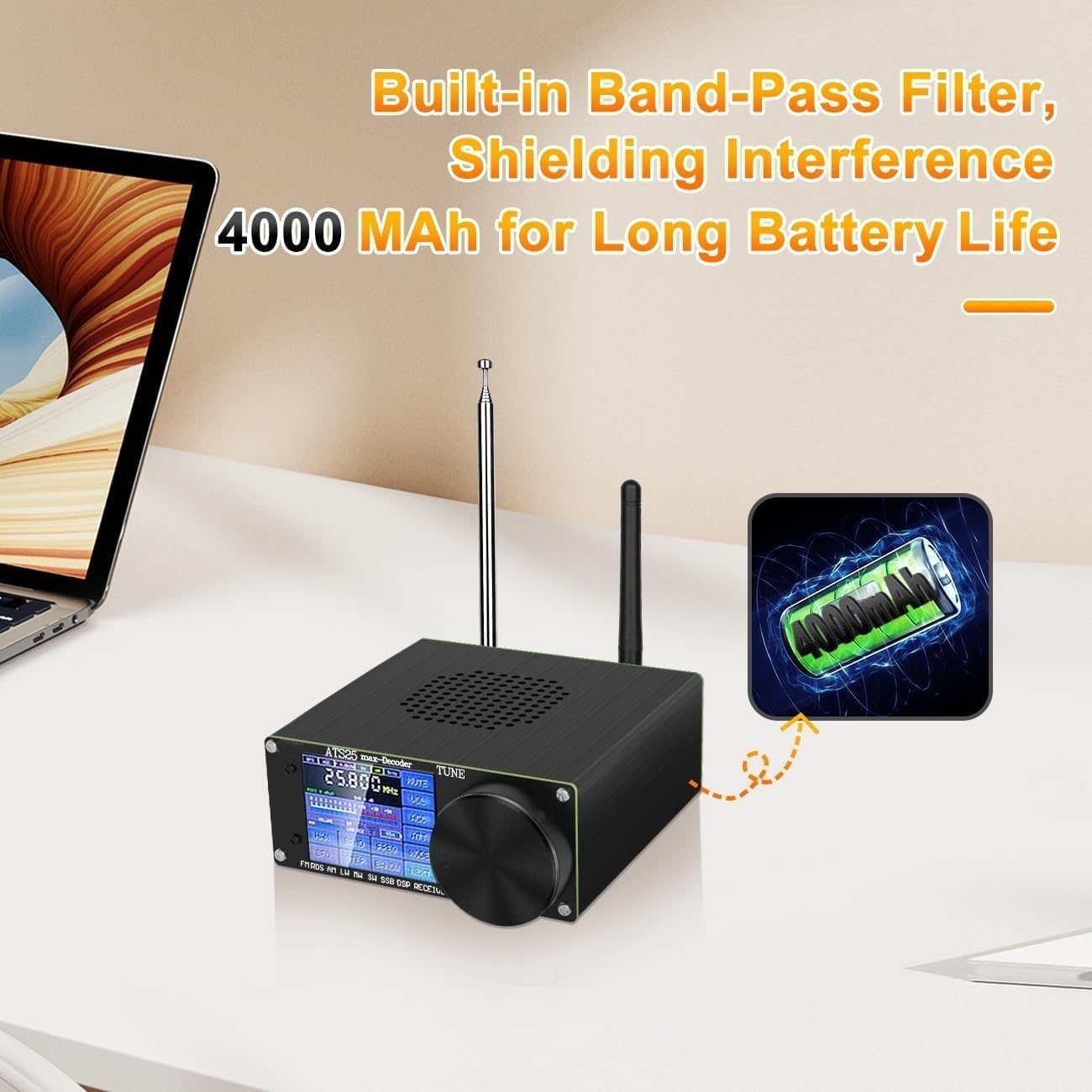 ATS-25MAX Decoder Si4732 SDR Radio Receiver,Portable 4.17 Version All Band Shortwave Radio,Adds CW RTty Decoding Function,WiFi Function,4000mAh Battery Bandpass Filter,FM LW (MW SW) and SSB