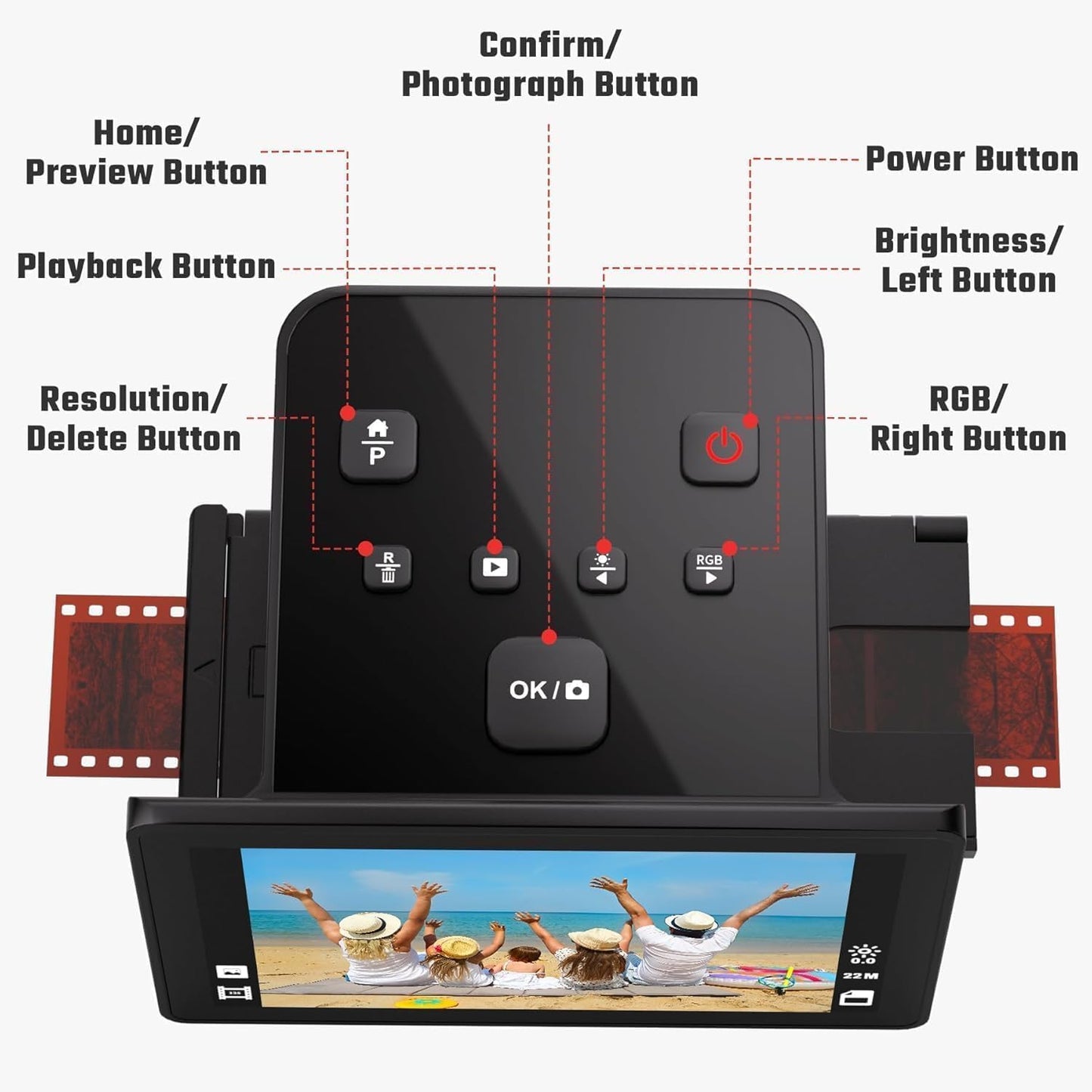 Film and Slide Scanner – Convert 35mm, 126, 110 Film Negatives & Slides to 22MP Digital Photos – Negative Scanner with 5” LCD, Easy-Load Inserts – Quickly Convert Negatives & Slides