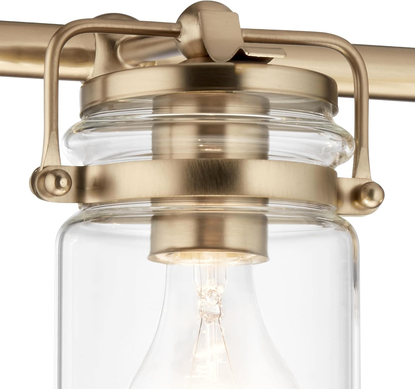 Kichler Brinley 24" 3-Light Bathroom Vanity Light Fixture with Clear Glass in Champagne Bronze, Modern Farmhouse Mason Jar Style for Mirror Lighting (24" W x 10.25" H), 45689CPZ