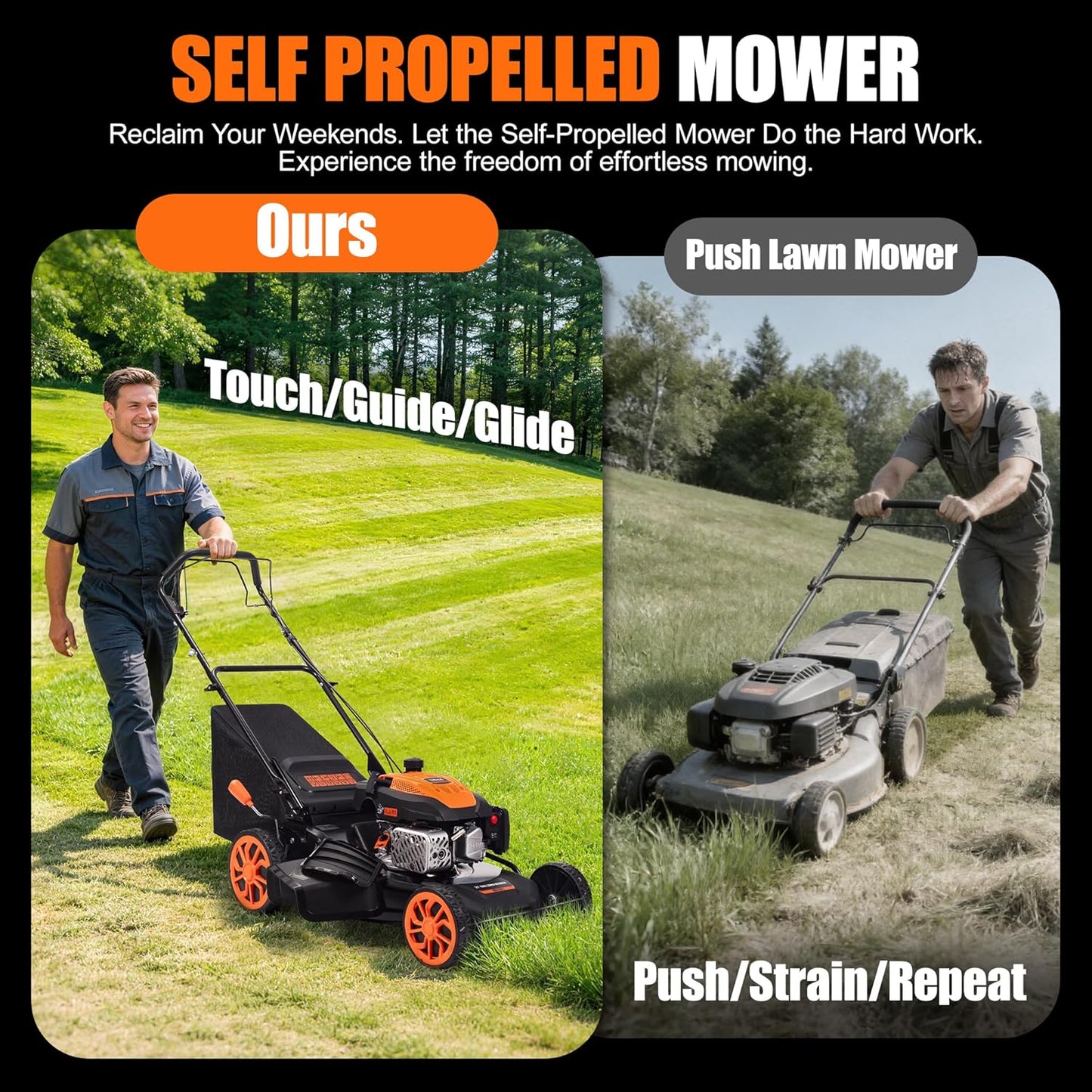 21" Self-Propelled Gas Lawn Mower – 170CC 4-Stroke Engine, 7 Cutting Heights, 3-in-1 Mulch/Bag/Discharge, 1.9-Bushel Large Grass Collector, EPA Compliant