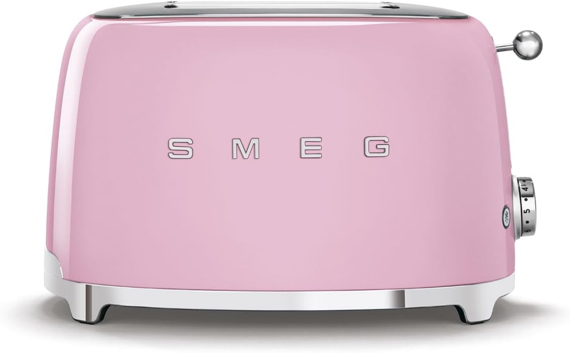 SMEG 2 Slice Toaster with 6 Presets and Defrost Function and Removable Crumb Tray TSF01PKUS, Pink