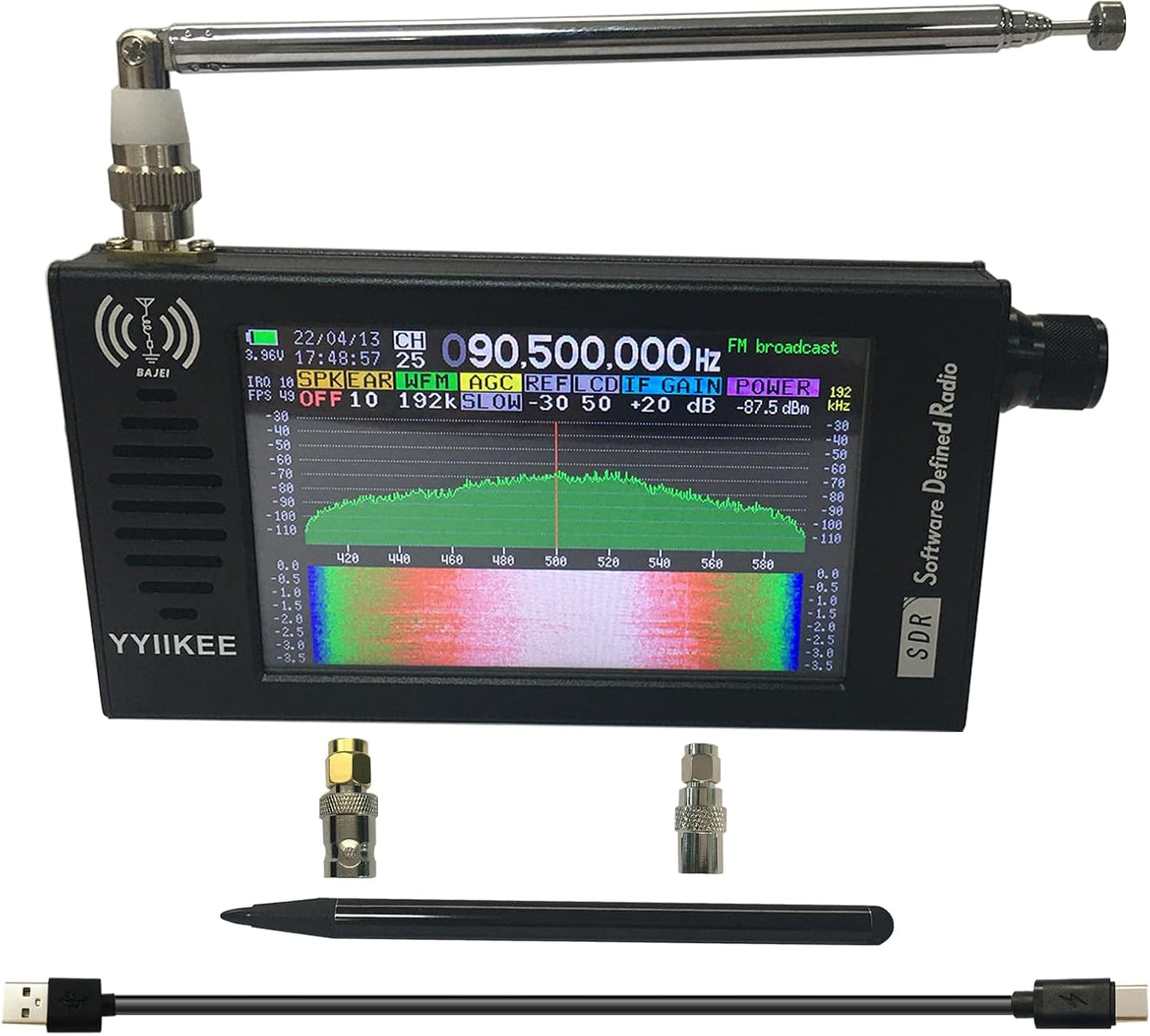 Portable DSP SDR Radio Receiver 4.3 Inch Touchscreen 100KHz-149MHz Full Bands, FM, SSB, CW, HAM Radio with Waterfall Display