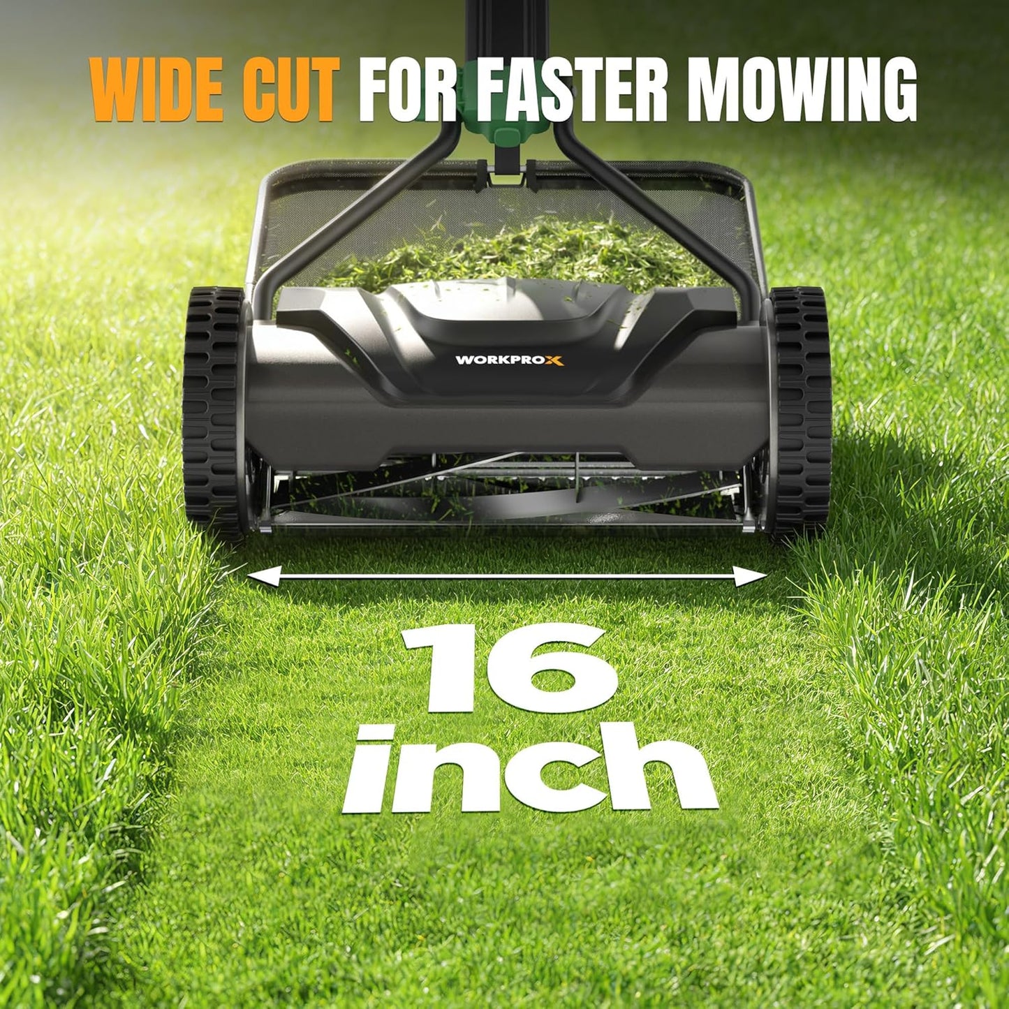 WORKPROX 16-Inch Push Reel Lawn Mower, Adjustable Height 5-Blade Reel Mower with Removable 8-Gallon Grass Catcher for Yards and Gardens, Black