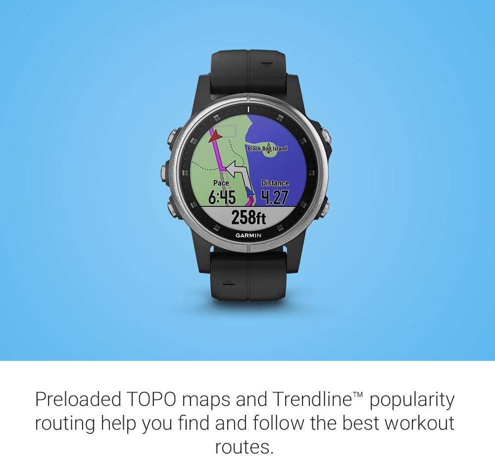Garmin fēnix 5 Plus, Premium Multisport GPS Smartwatch, features Color Topo Maps, Heart Rate Monitoring, Music and Pay, Black/Silver (Renewed)