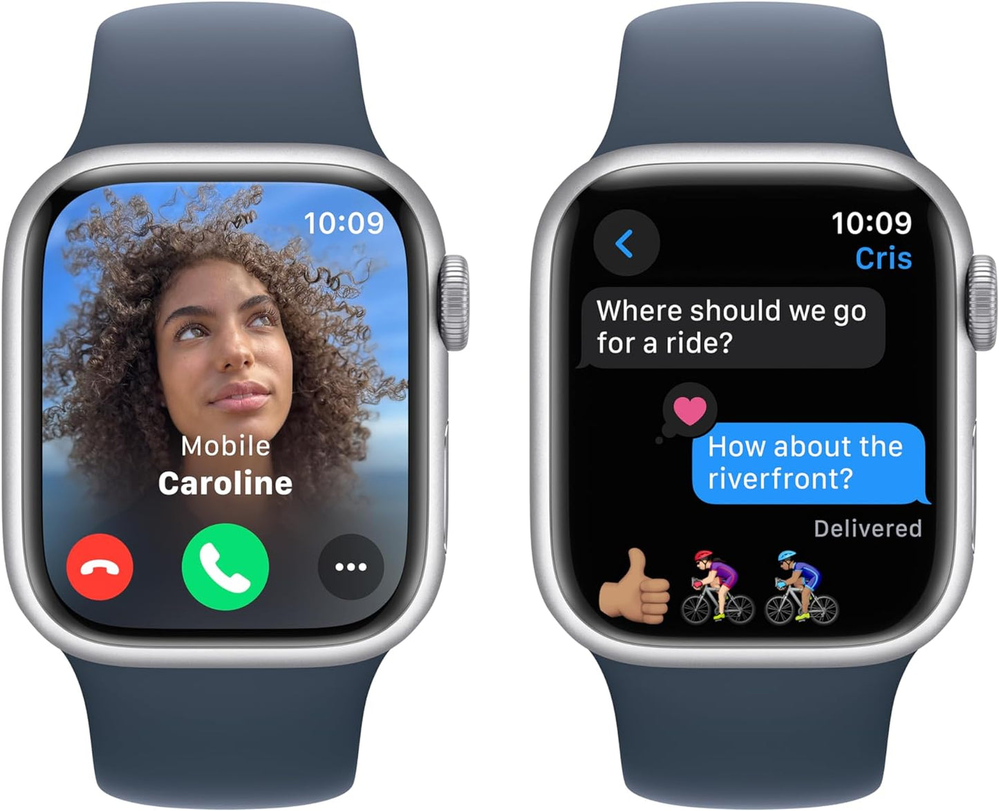 Apple Watch Series 9 GPS 41mm Smartwatch with Silver Aluminum Case with Storm Blue Sport Band S/M. Fitness Tracker, Blood Oxygen & ECG Apps, Always-On Retina Display