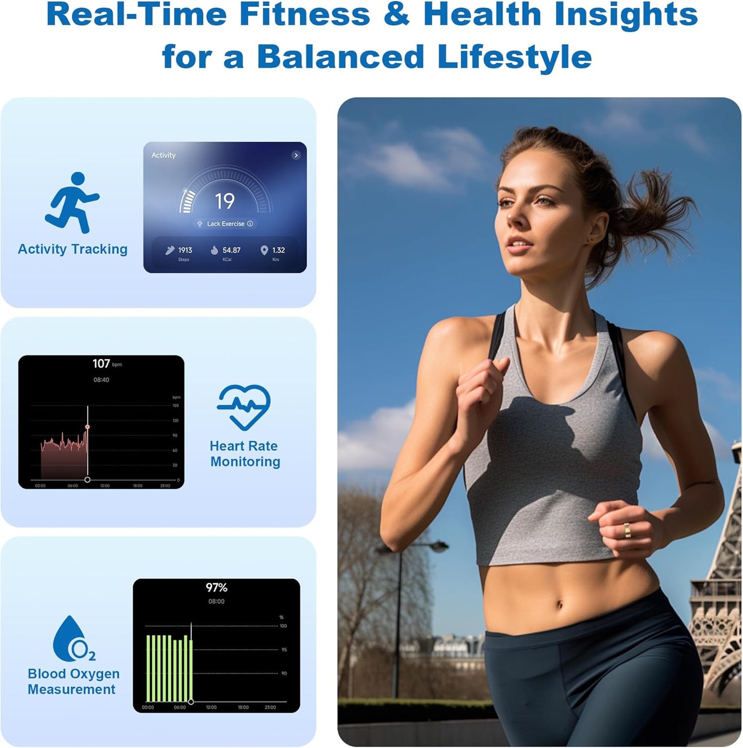 Smart Ring for Women Men, Titanium Fitness Ring with Heart Rate, Stress & Sleep Monitoring,Step & Calorie Counter, 5ATM Waterproof for iPhone and Android,No Subscription Fee (Rose Gold, 10)