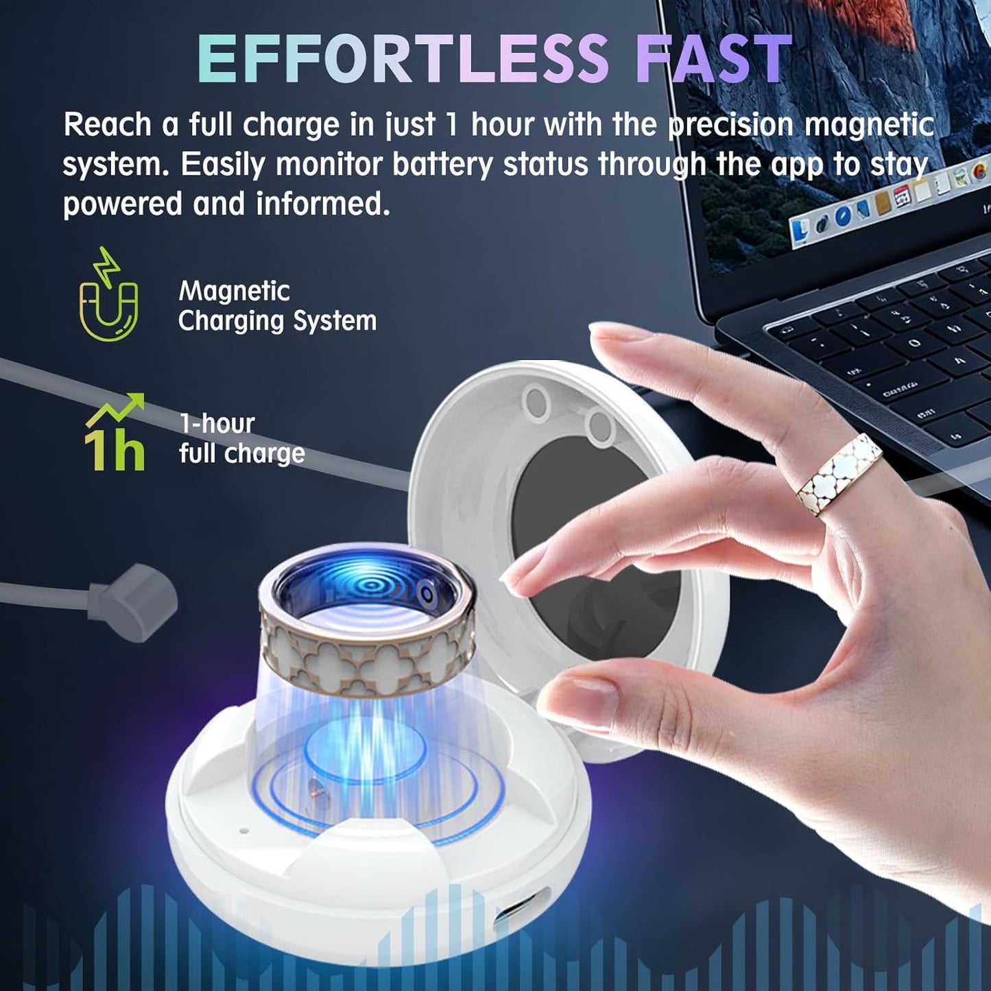 Smart Health Ring for Women & Men,Fitness Tracker Ring,with Heart Rate,Sleep,Blood Oxygen, BloodPressure,HRV & Cycles,IP68 Waterproof,iOS/Android, No Subscription.(White,9)