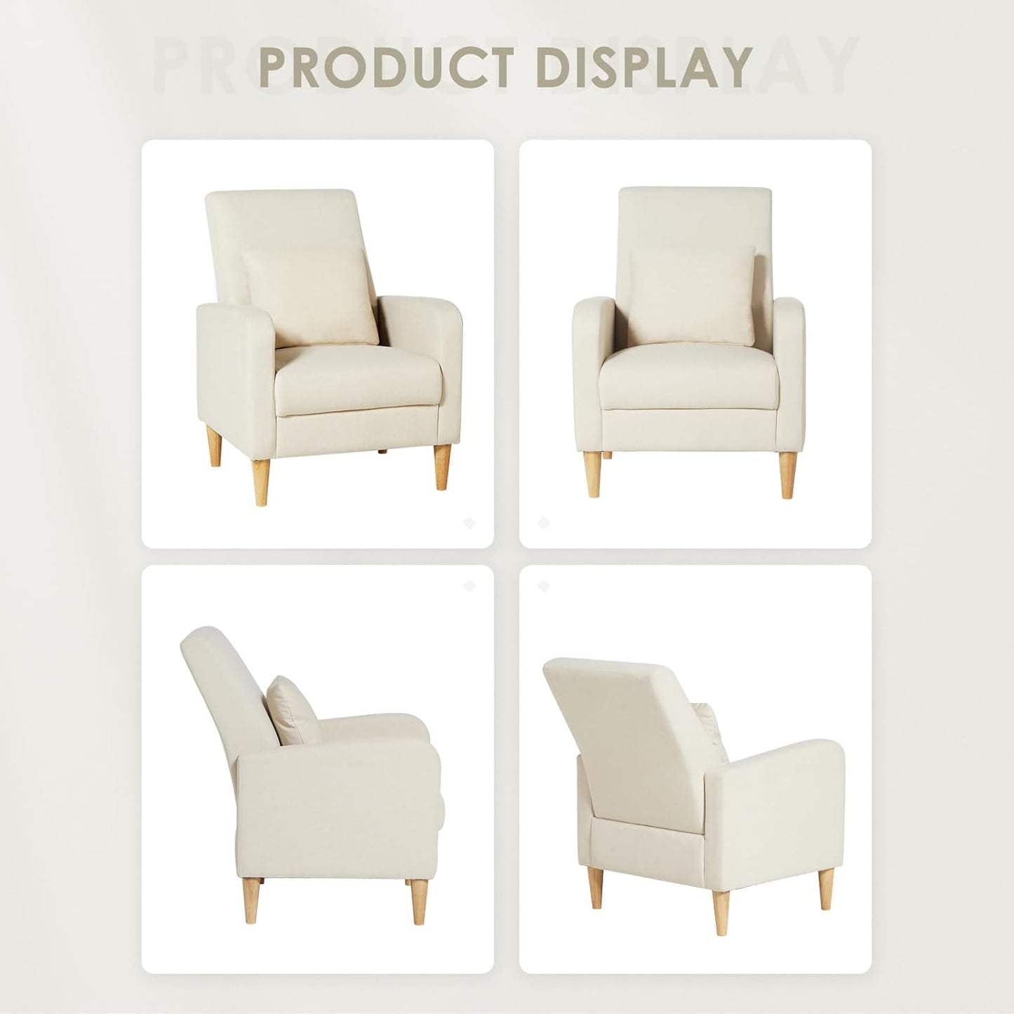 COLAMY Upholstered Sherpa Accent Living Room Chairs Set of 2, Fabric Arm Chair Reading Side Chair, Single Sofa with Back Pillow and Wood Legs,Cream