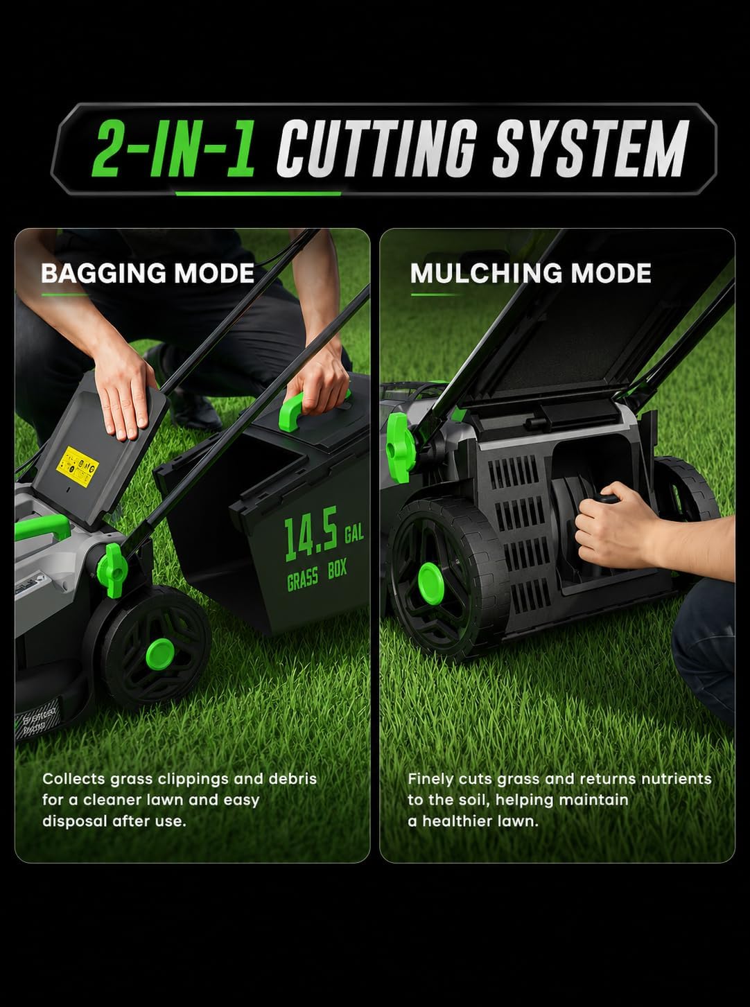 40V Cordless Lawn Mower, 16-Inch Brushless Electric Push Mower with 4.0Ah Battery & Charger, 2-in-1 Mulching and Bagging, 5-Position Height Adjustment, Lightweight Foldable Design, Green