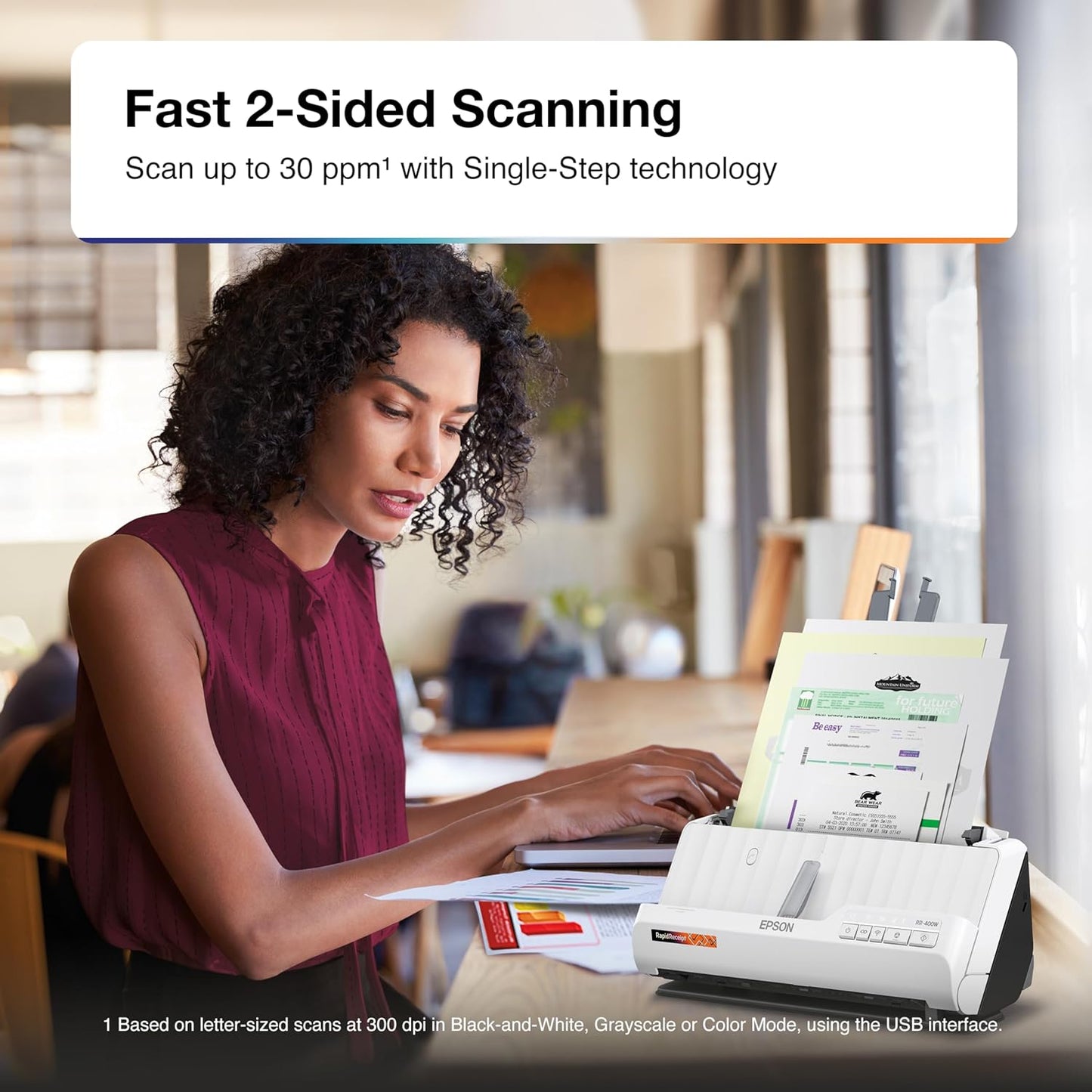 Epson RapidReceipt RR-400W Wireless Compact Desktop Color 2-Sided Document & Tax Receipt Scanner with ScanSmart AI PRO Data Management Software & 20-Page Auto Doc Feeder