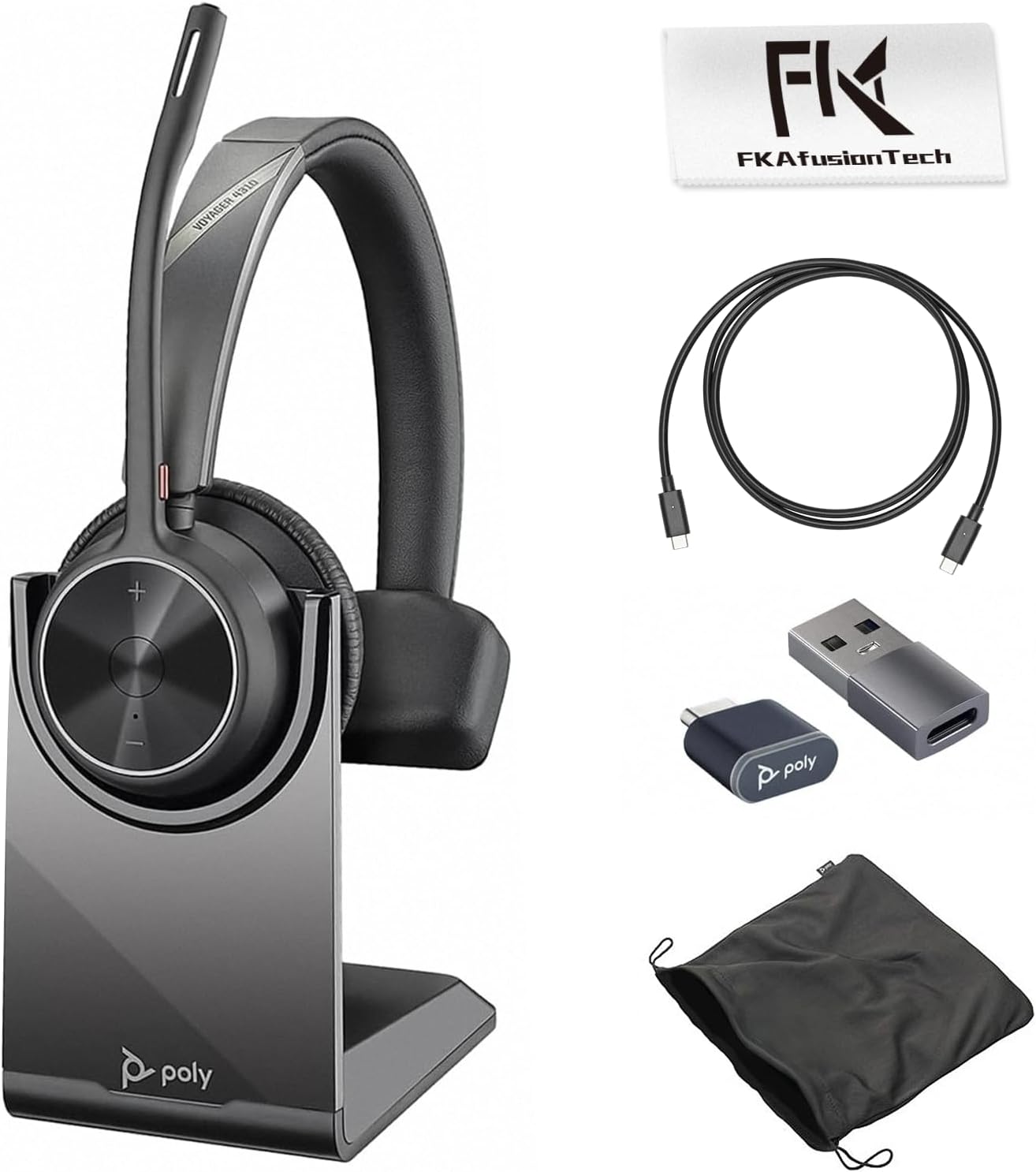 Poly Voyager 4310 UC Wireless Headset & Charge Stand - Single-Ear Headset, Connects PC/Mac/Mobile Phone via Bluetooth with USB-C to A Adapter & USB C Dongle & USB A-C Cable & Storage Bag