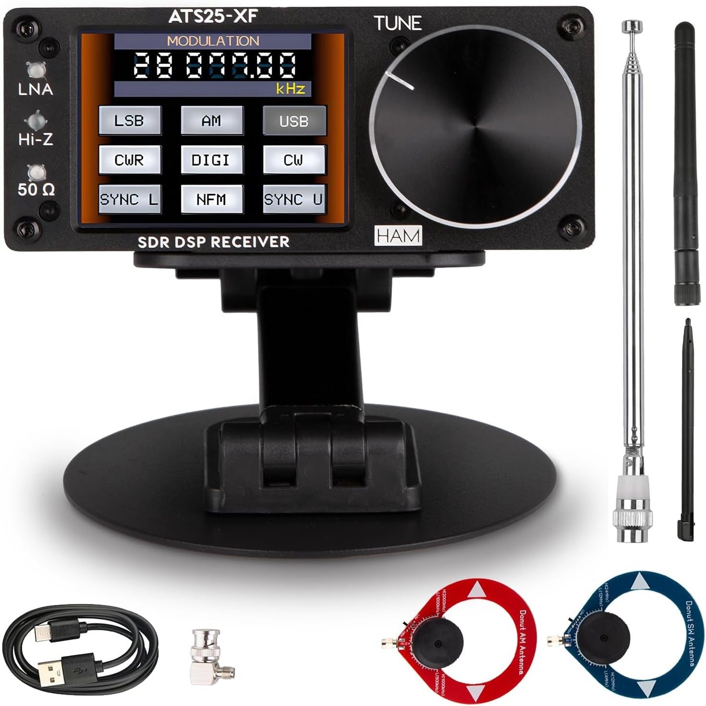 Upgraded V4.20 ATS25-XF Si4732 DSP Shortwave Radio Receiver with Bracket Donut Antenna, 2.8-inch LCD Touch-Screen WiFi FM LW SW CB MW SSB FT8 RTTY PSK Hell Full-Band Decoder Receiver, LNA Function