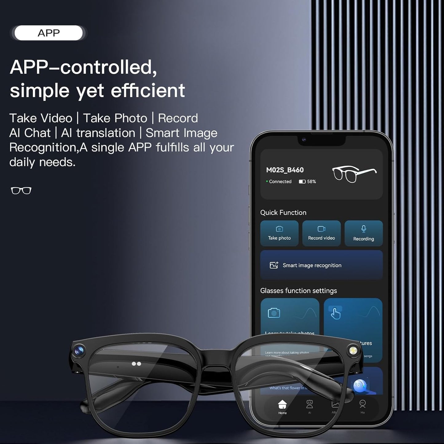 Smart Glasses with Camera, 4K HD Video & Photo Capture Recording Glasses with Audio, AI ChatGPT Assistant, Real-Time Translation Bluetooth Camera Sunglasses, Voice Control Smart Glasses for Men Women