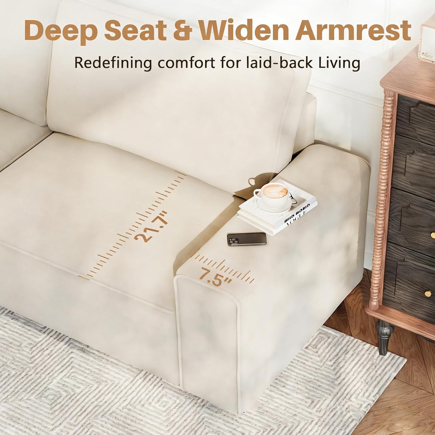 Vesgantti 85'' Chenille Couch for Living Room, 3 Seater Comfy Sofa with Wide Armrest, Thick Spring Cushions, Modern Cloud Couch for Apartment, Office, Bedroom, Small Space, Chenille Beige