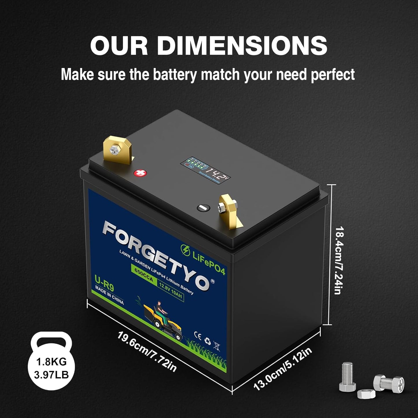 U-R9 Riding Lawn Mower Battery, 12V 10Ah 650CCA Lithium LiFePO4 Garden Tractor Starting Battery, Compatible with John Deere,Cub Cadet,Craftsman,Troy-Bilt Mower, and Generator