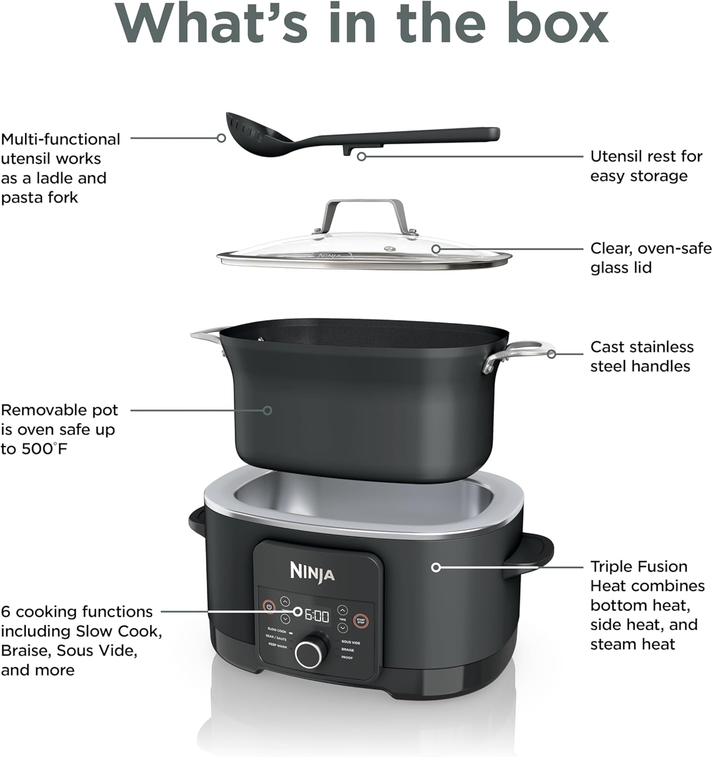 Ninja® 12-in-1 PossibleCooker™ PLUS | 8.5-qt - Sous Vide & Proof Multi-Cooker | Slow Cooker, Dutch Oven & More | Glass Lid & Integrated Spoon | Nonstick | Oven Safe Pot to 500°F | Black | MC1010