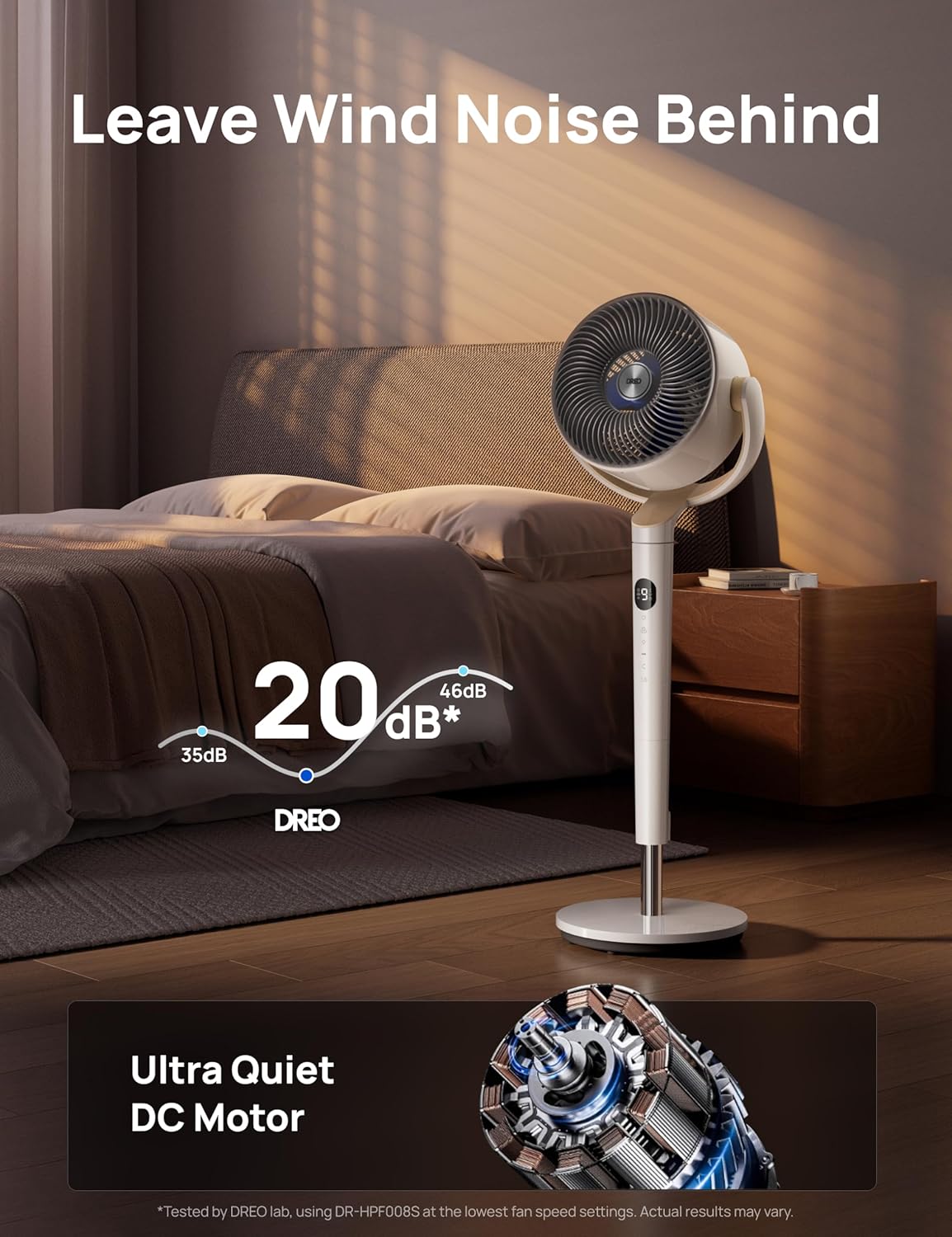DREO Smart Fan for Bedroom, 120° +120° Omni-Directional Oscillating Fans, 100ft Quiet Pedestal Fan with RGB Light, 9 Speeds, 6 Modes, 20dB, 8H Timer, Wi-Fi/Voice/Alexa, 35-40" Floor Fans with Remote