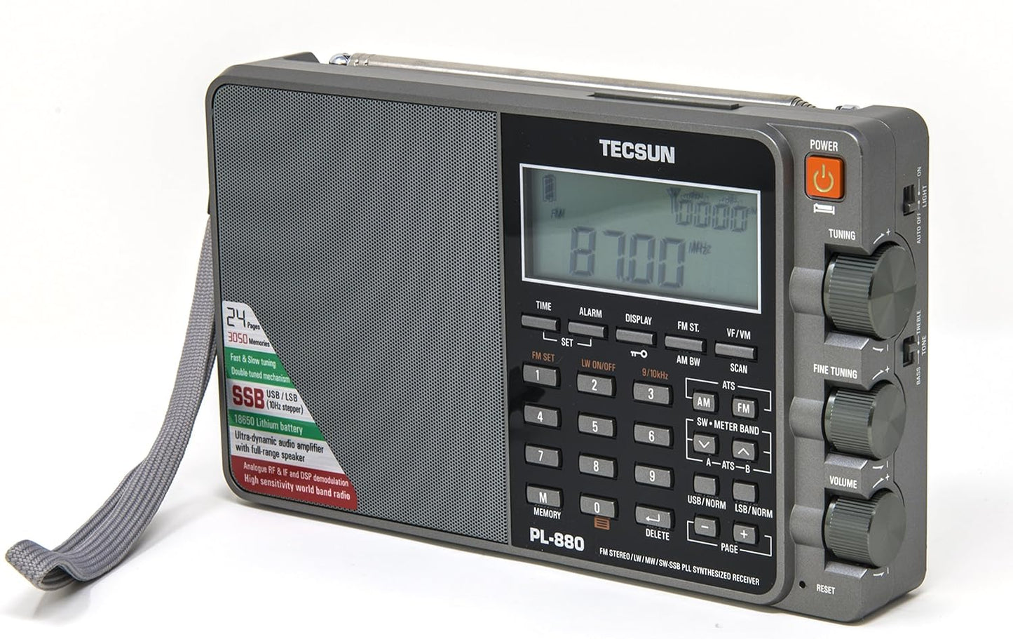 Tecsun PL880 Portable Digital PLL Dual Conversion AM/FM, Longwave & Shortwave Radio with SSB (Single Side Band) Reception, Color Silver