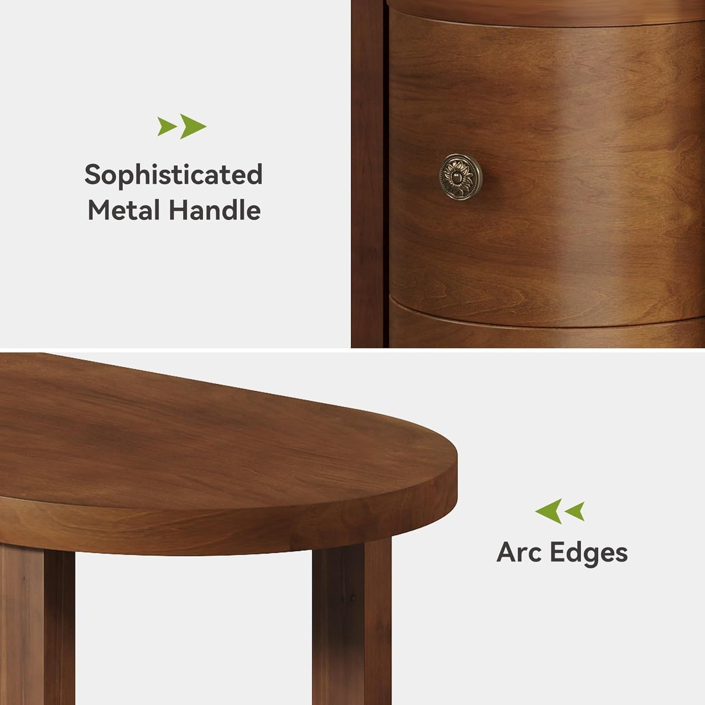 LITTLE TREE Solid Wood End Table Set 2 with 2 Drawers & Open Shelf, No Assembly Required Side Table for Living Room, Vintage Brown Couch Side Tables, Slim Bedside Table Nightstand for Bedroom