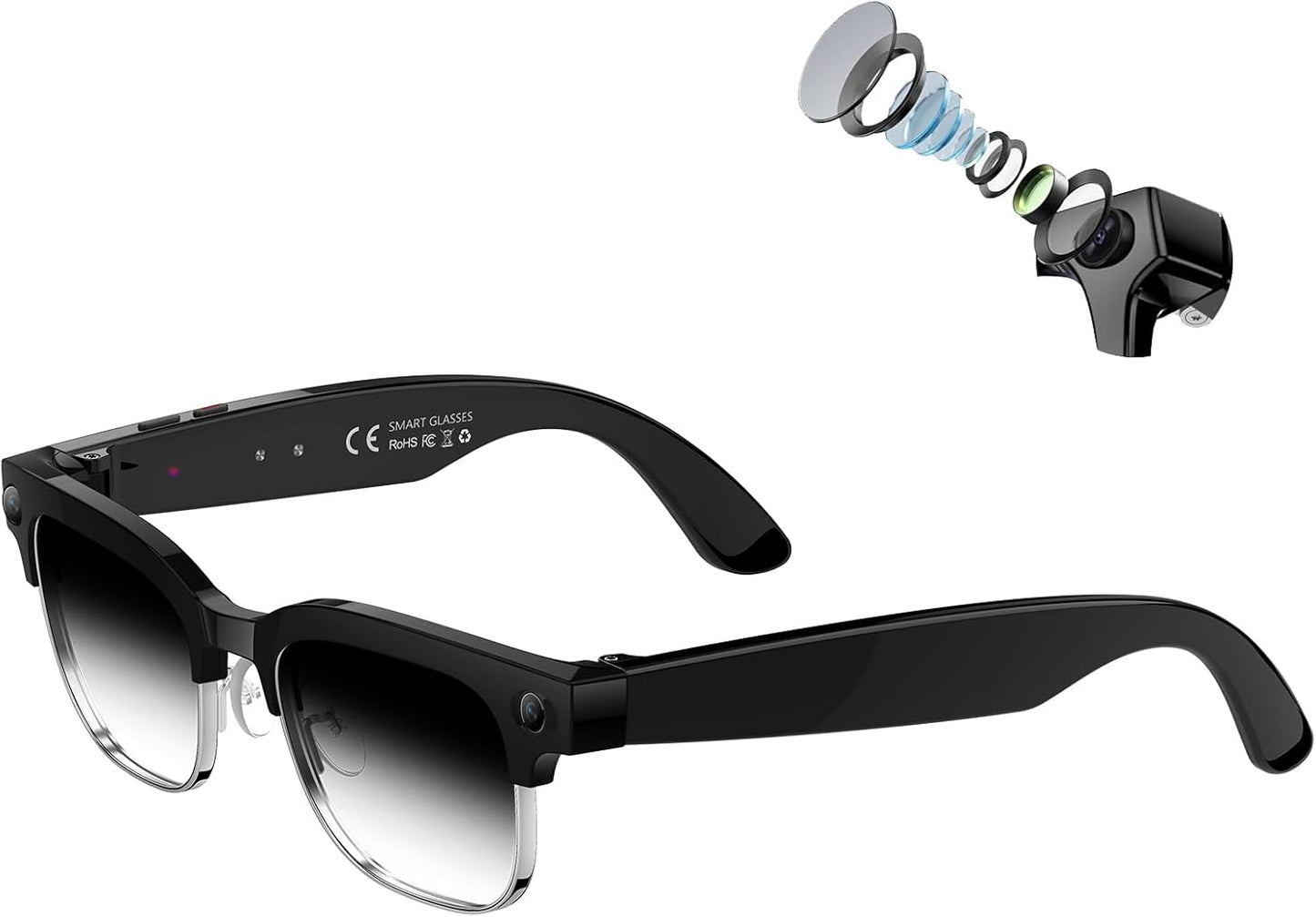 AI Smart Glasses with Camera, 8MP 4K HD Video & Photo Capture, Real-Time Translation, Recording Glasses with AI Assistant, Open-Ear Audio, Object Recognition, for Vlog, Outdoor & Hiking,Black-Business