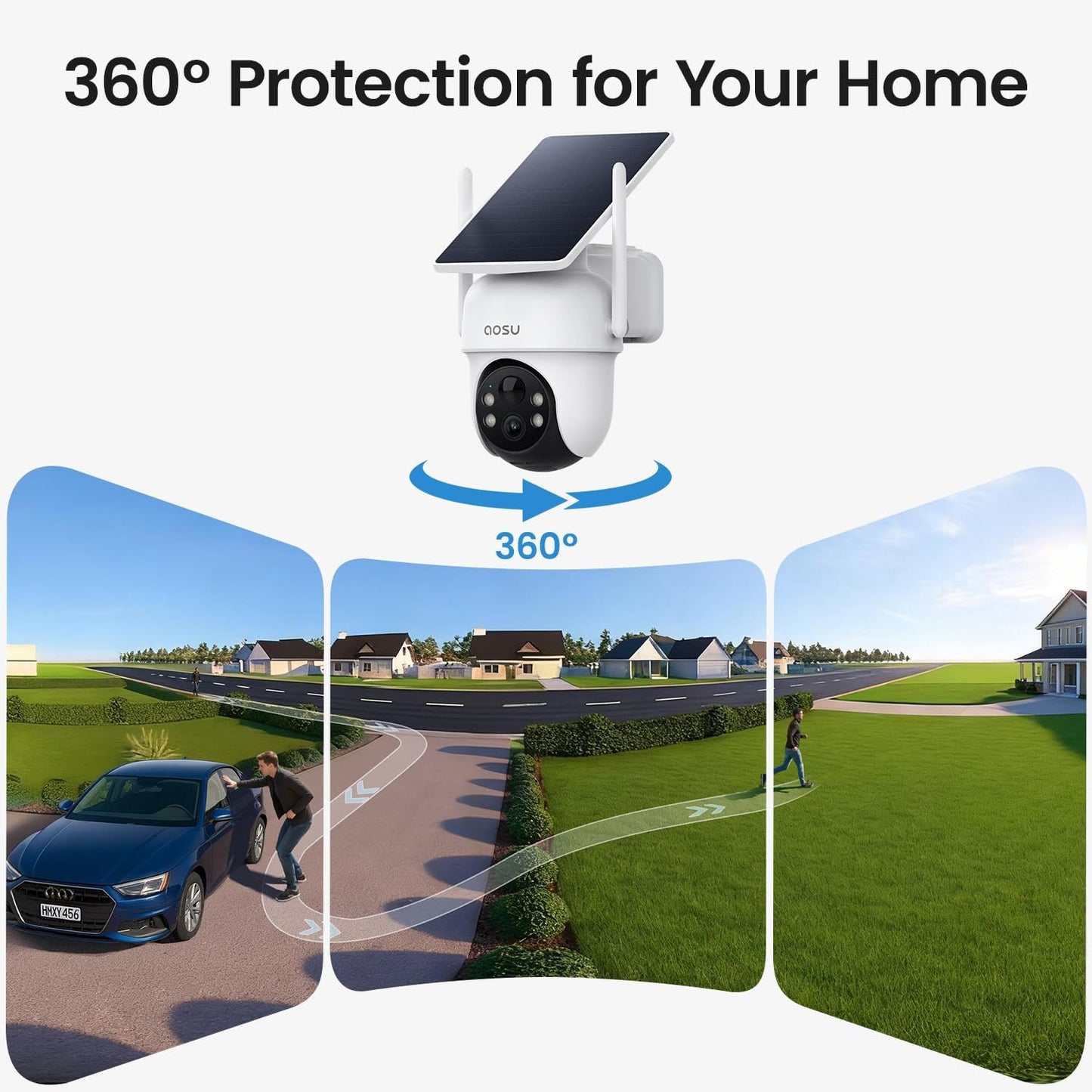 aosu Security Cameras Outdoor Wireless, 4 Cam-Kit, No Subscription Required, Solar-Powered, Home Security Cameras System with 360° Pan & Tilt, Auto Tracking, 2K Color Night Vision, Easy Setup