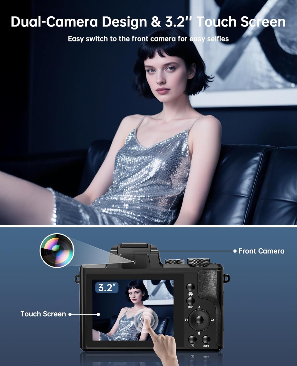 XNSIAKXA 8K Digital Cameras for Photography Autofocus 88MP WiFi Professional 16X Digital Zoom Photography Camera with Dual-Lens for YouTube with Lens Hood, Touch Screen, 2 Batteries & Charging Stand