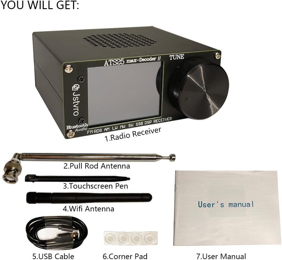 Upgraded SI4732 ATS25 Max-Decoder II Shortwave Radio Receiver, adds Four New Modes CW, RTty Decoding, WiFi, BT and Four Audio Spectrum, HI-Z, Supports AM FM RDS LW MW SW SSB DSP