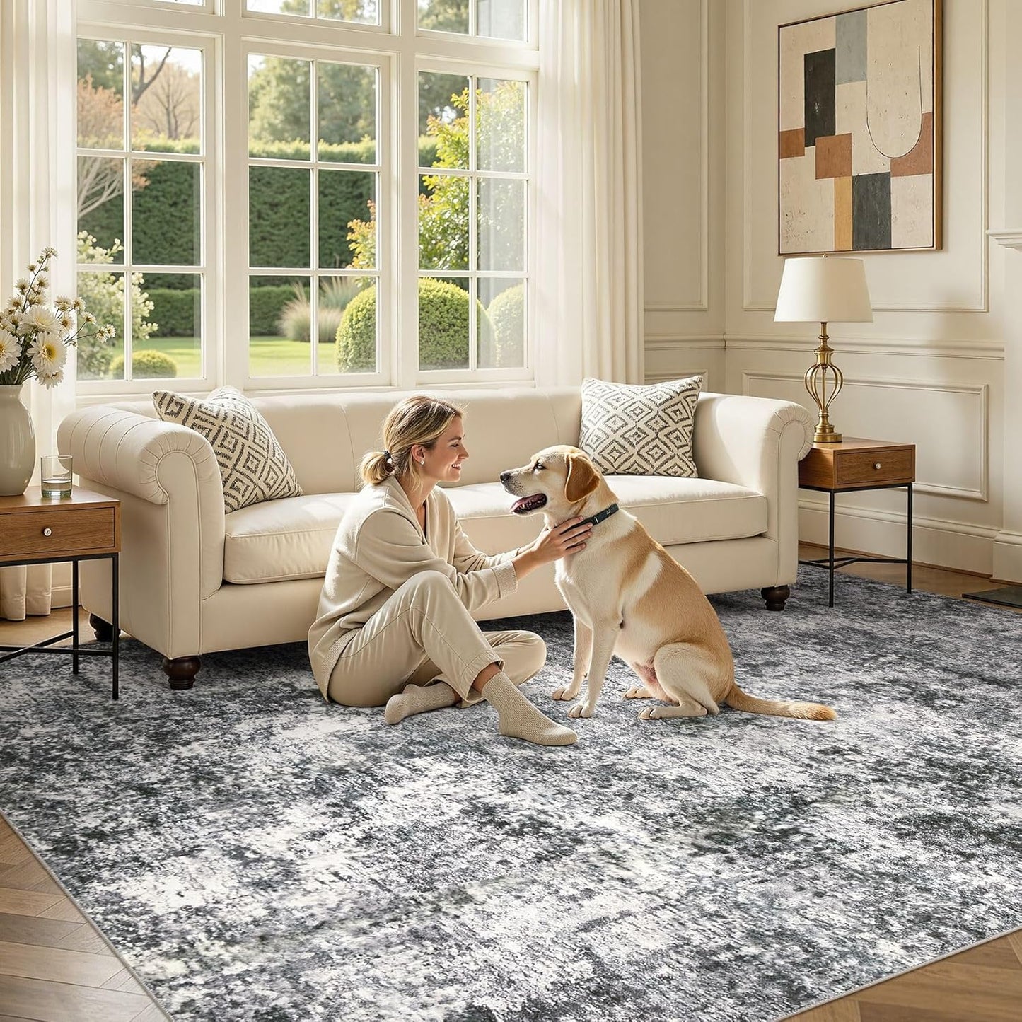 DMOYEST Area Rug Living Room Rugs - 9x12 Large Soft Indoor Neutral Modern Abstract Low Pile Washable Rug Carpet for Bedroom Dining Room Farmhouse Home Office - Grey