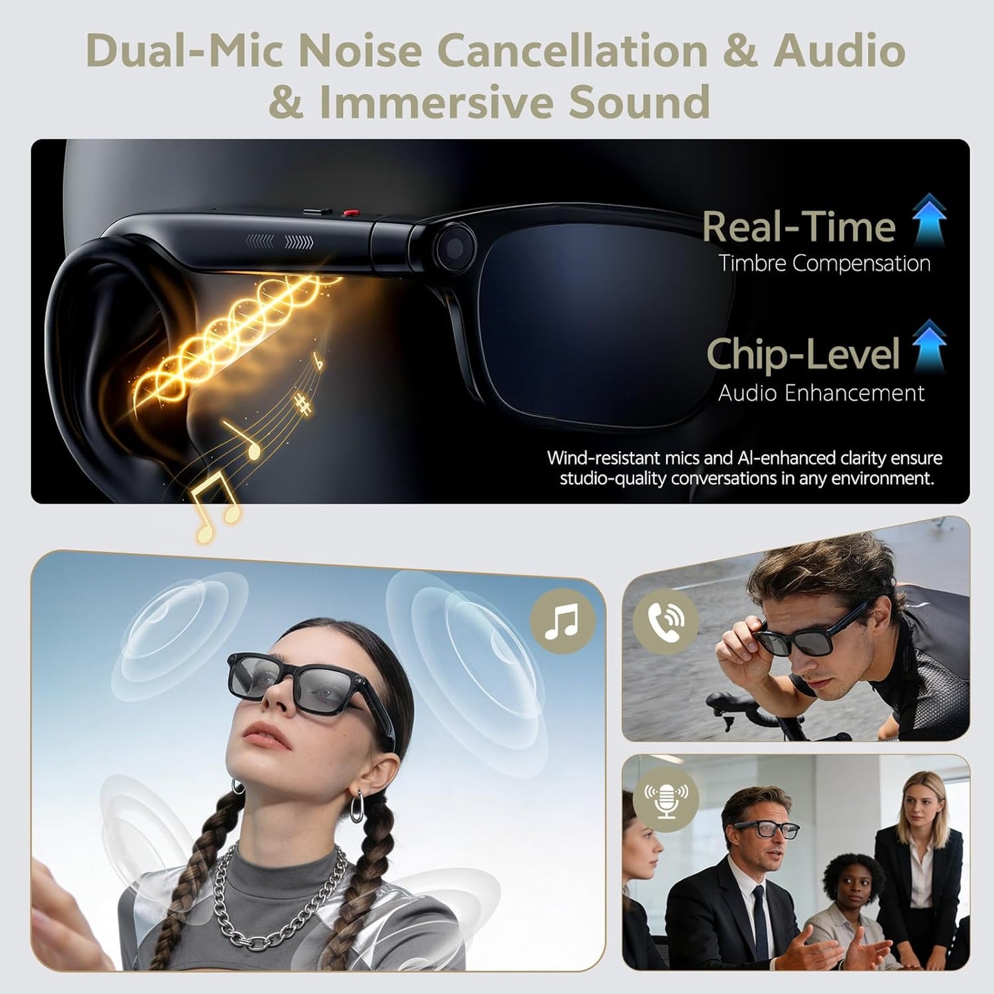 Smart Glasses with Camera and AI Voice Assistant for Men Women, 8MP Camera, 4K Video Recording, Real-Time Translation, Bluetooth 5.4 Audio Sunglasses for Calls, Music, Vlogging, Travel, Business