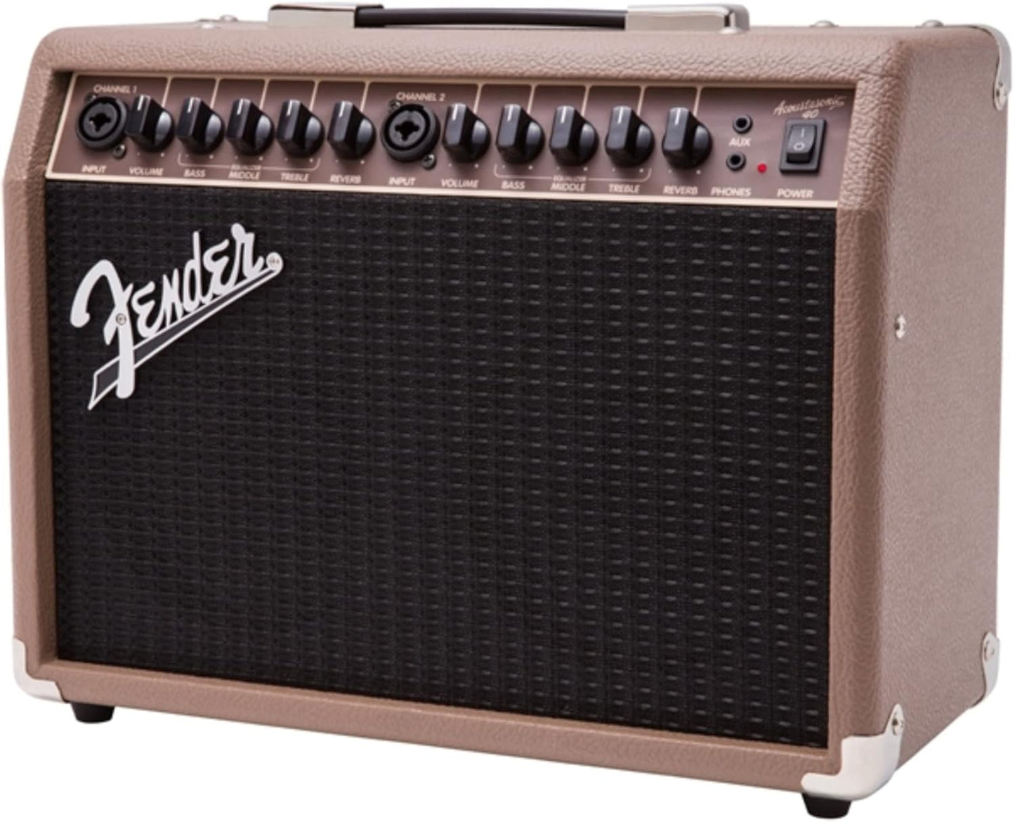 Fender Acoustasonic Guitar Amp for Acoustic Guitar, 40 Watts, with 2-Year Warranty 2x6.5 Inch Speakers, Chorus Effect, Dual Front-panel Inputs, 9.8Dx17.6Wx15.5H Inches, Brown/Wheat