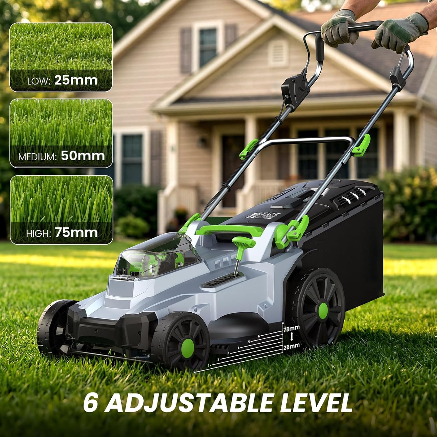 40V Cordless Lawn Mower, 17" Walk Behind Electric 4.0 Ah Battery Powered Lawnmower, with 50L Grass Bag, Brushless Motor, 6 Adjustable Cutting Heights, for Garden/Patio/Yark/Lawn