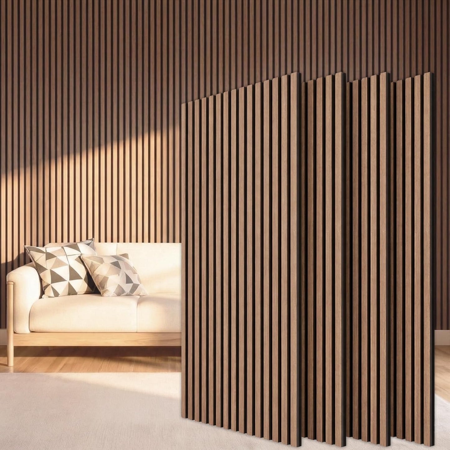 TONOR Wood Slatwall Panels, 4 Pack 47.2" x 23.6"/ 120 x60cm(31ft²) Acoustic Wall Panels, Wood Slat Acoustic Panels for Noise Cancelling and Decoration, Living Room, Bedroom, Office, Walnut