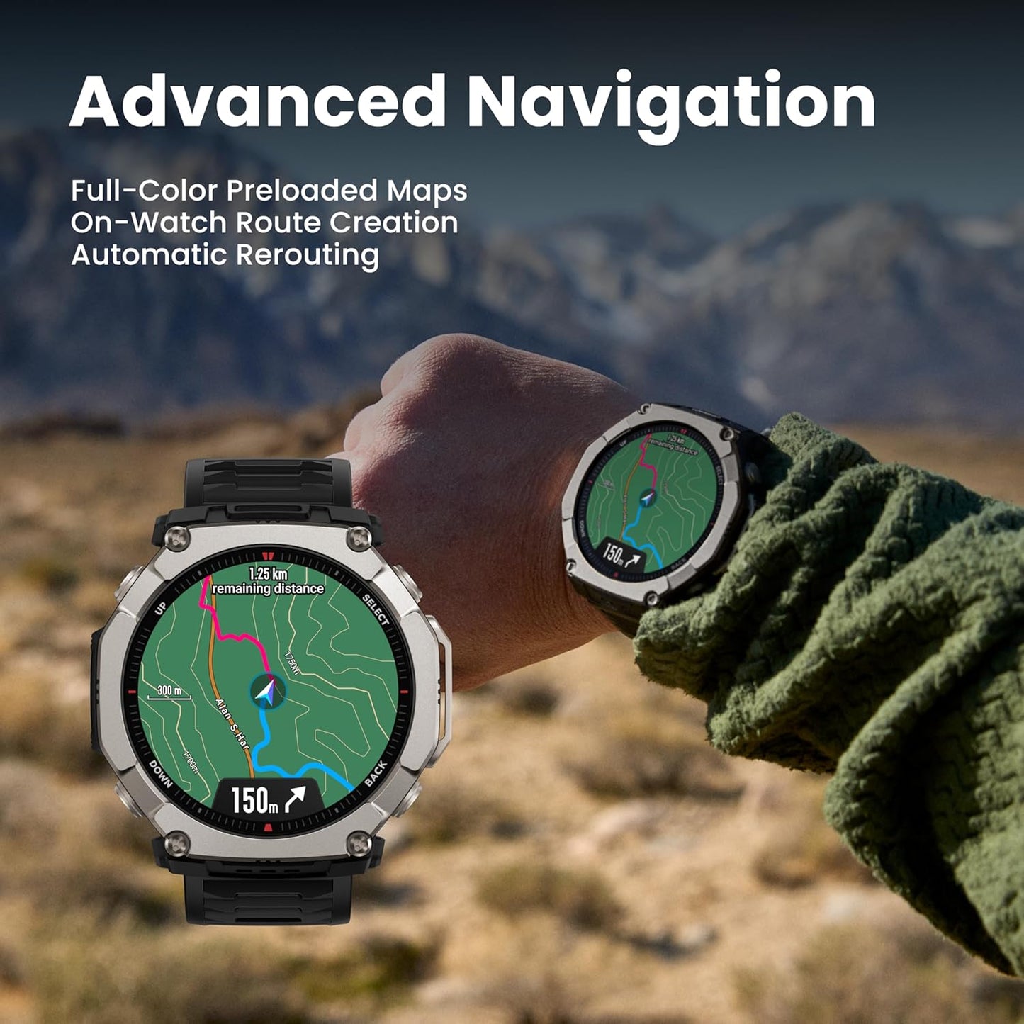 Amazfit T-Rex Ultra 2 Dual-Band GPS Outdoor Smartwatch, 51mm Ti Body, 1.5" Sapphire AMOLED Display, Flashlight, 30 Days of Battery, Offline Maps, 10 ATM, 180+ Sports Mode for Android & iPhone, Black